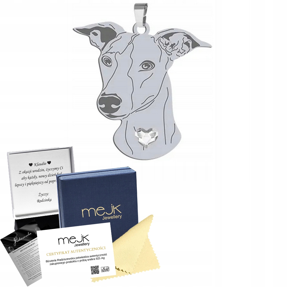 Stříbrný přívěsek Anglický chrt 925 Žena Dárek Gravírování Bonus