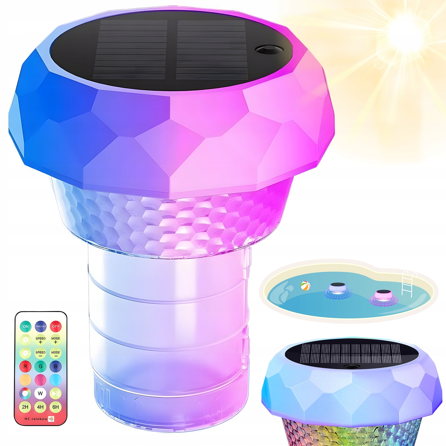 Solární Led Bazénová Lampa IP68 Do Bazénu Tvar Houby 4 Režimy Světla