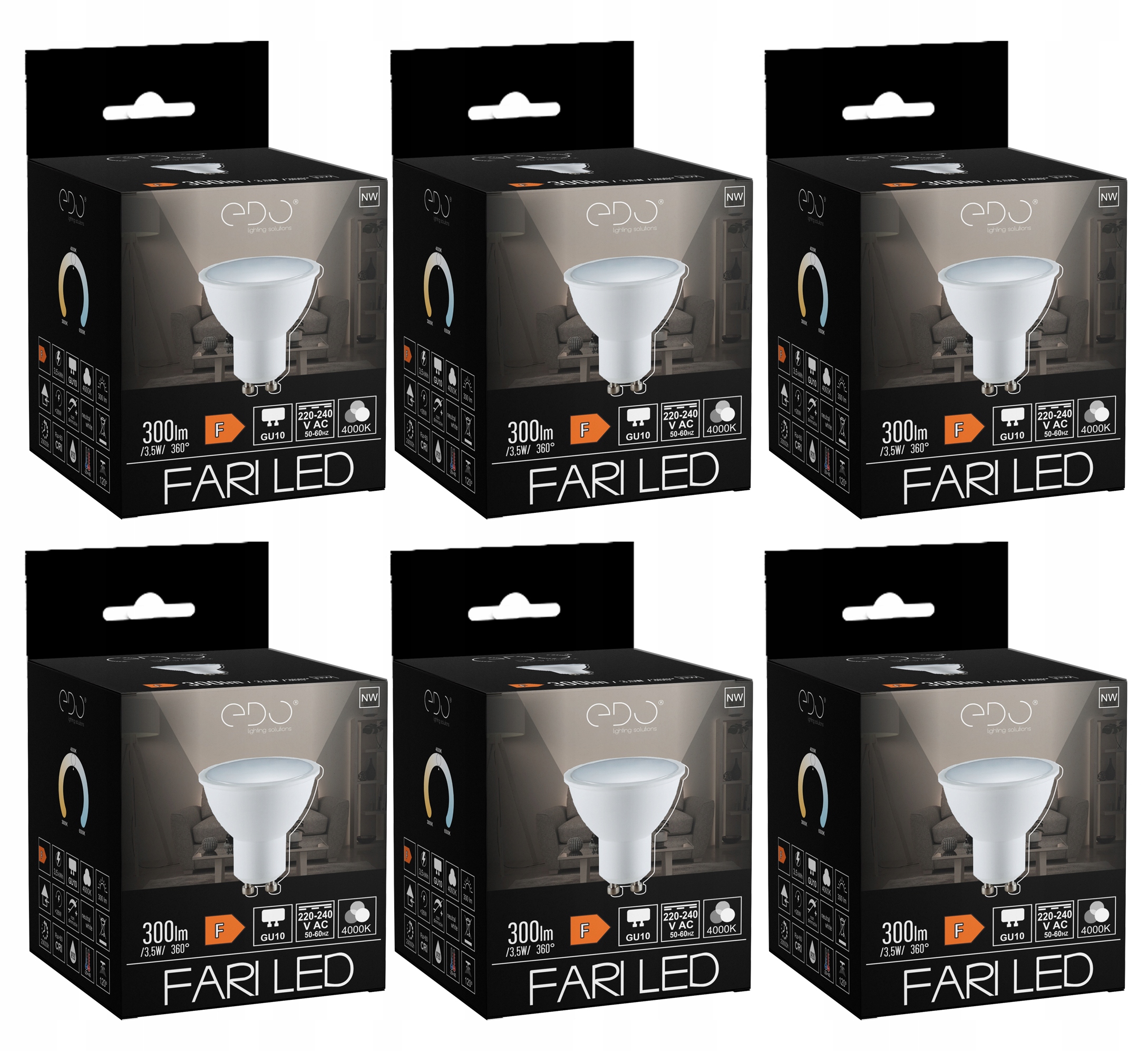 

6x Żarówka Led GU10 3,5W 4000K 120' 300lm Edo