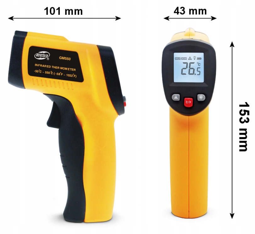 PIROMETR TERMOMETR LASEROWY BEZDOTYKOWY -50 +550 EAN (GTIN) 0701160987414