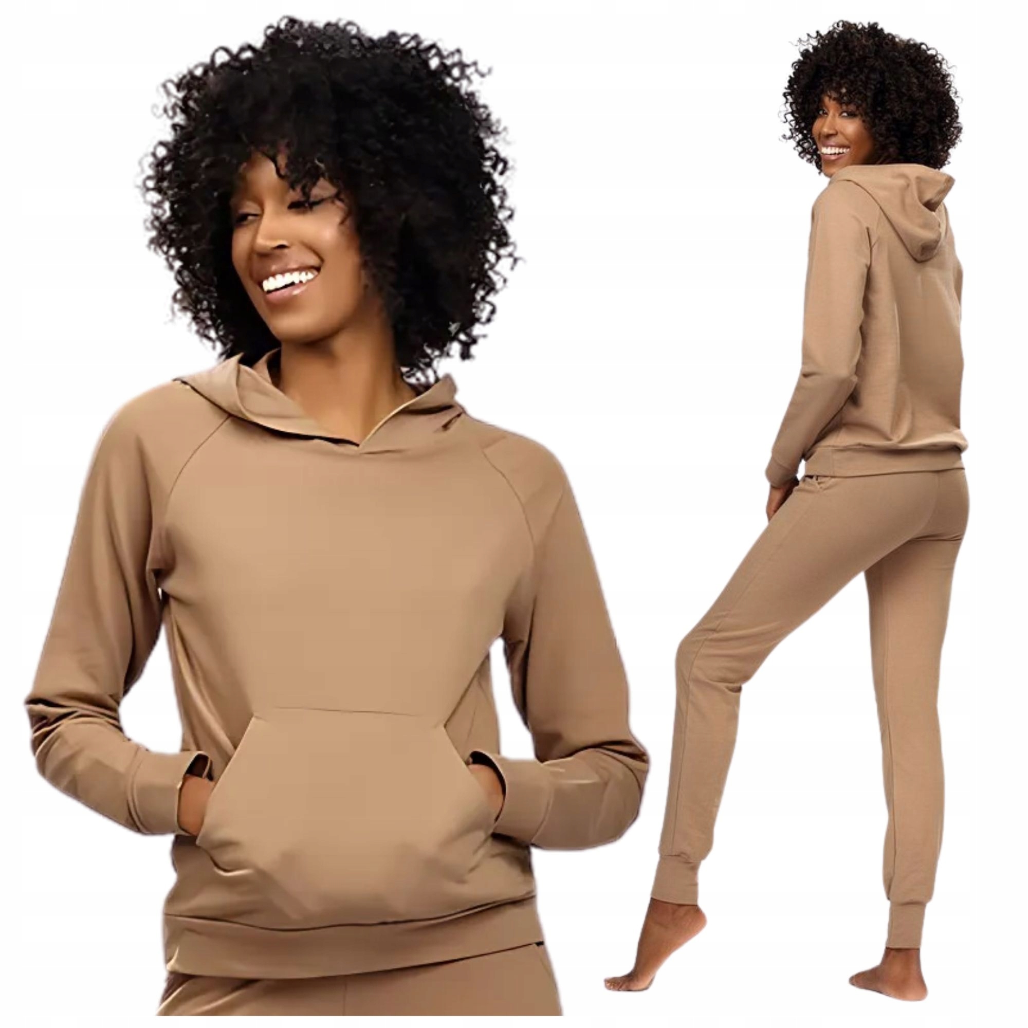 Teplákovka Dámská mikina s kapucí Oversize Dresové kalhoty Bavlna XL hnědá