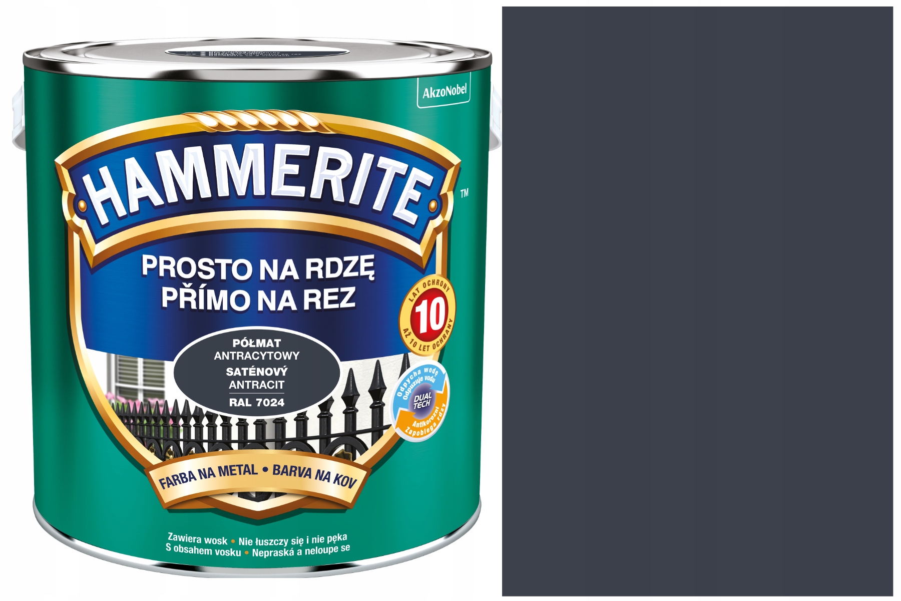 Wydajna Farba do Metalu Drewna Antykorozyjna Na Rdzę Półmat Antracyt 2,5L