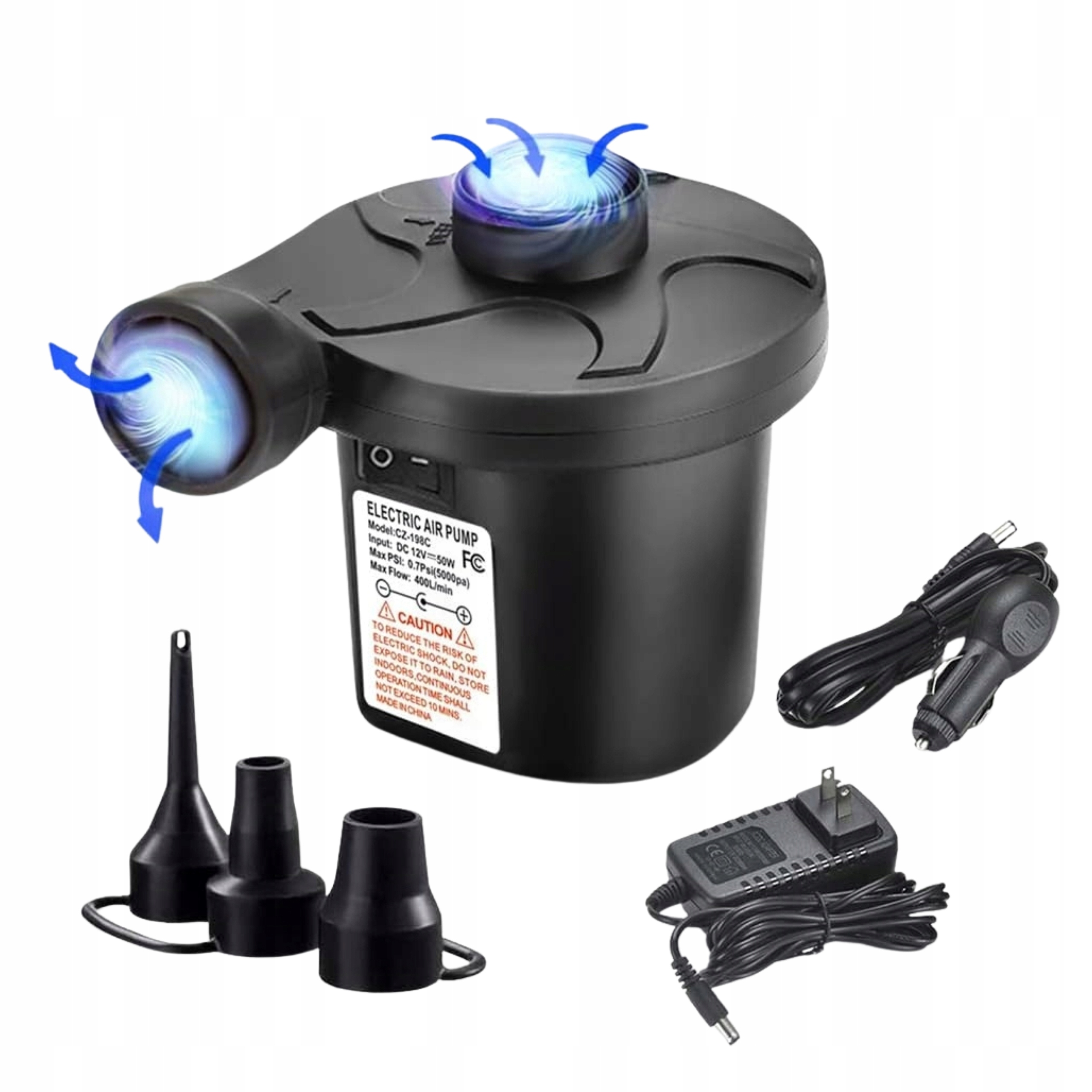 Elektryczna pompka do materaca 110V 12V szybkie pompowanie 3 dysze kemping