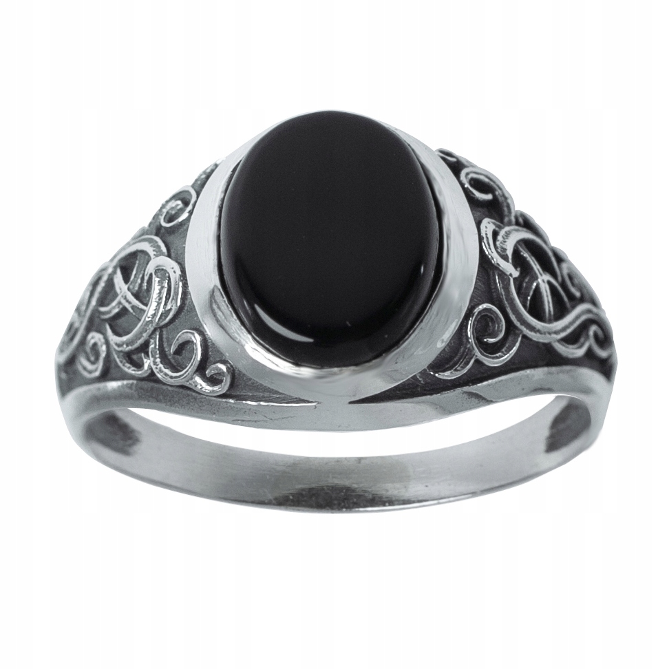 Zdobený Prsten S Onyxem Stříbro Ryzosti 925