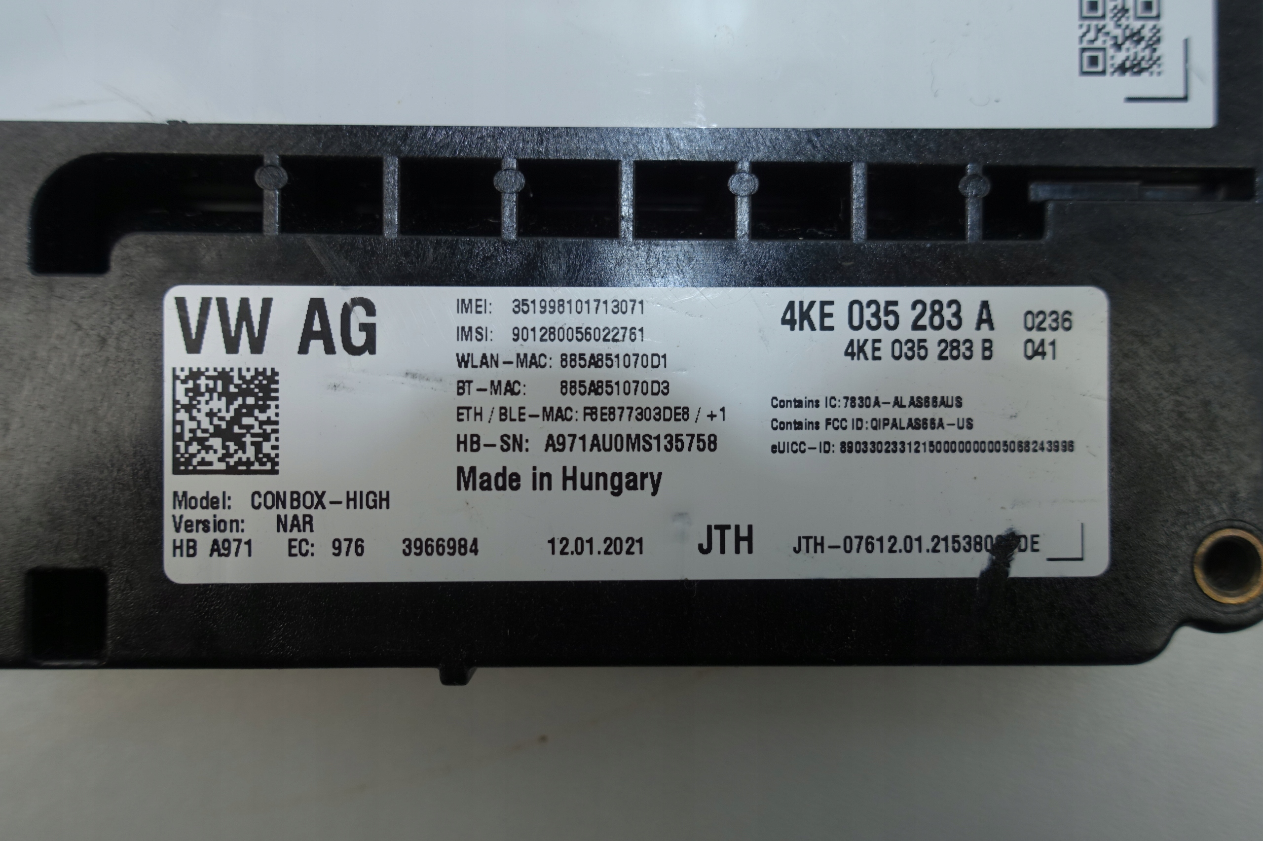 AUDI module control unit WEZWANIA POMOCY SOS CON-BOX 4KE035283A