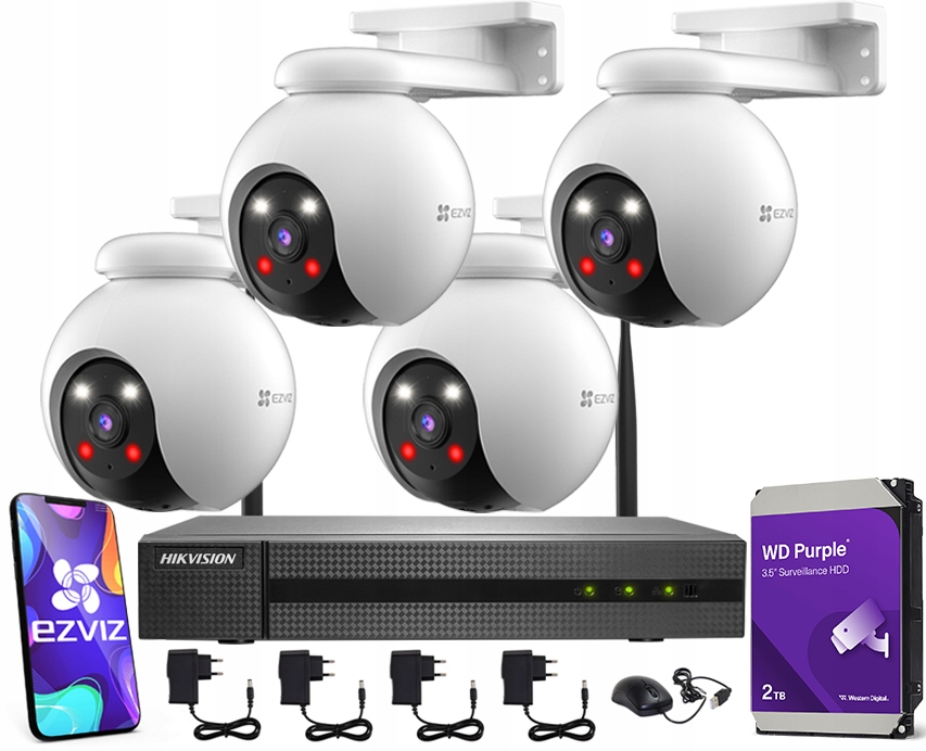 Monitorovací sada WiFi 4 Kamery Ezviz 3Mpx Rekordér Hikvision Disk 2TB