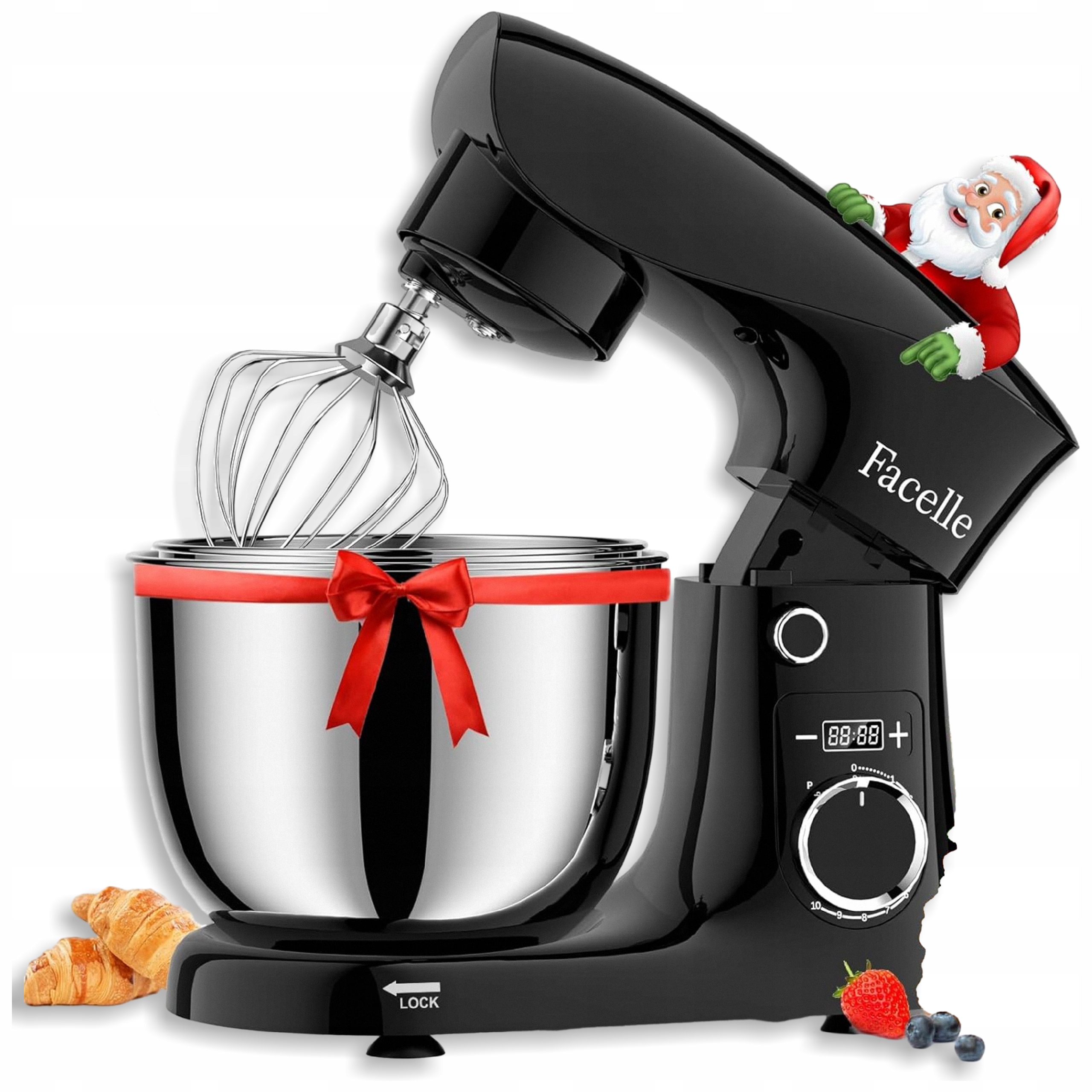 Kuchyňský planetární mixér 1500 W 5,5 l 4,5 l, 10 rychlostních stupňů s časovačem, černý