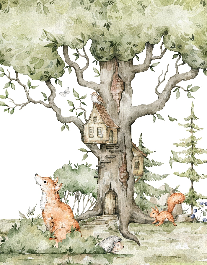 Fototapeta Magický les Akvarel pre deti 200 x 255 cm štruktúra 350 g