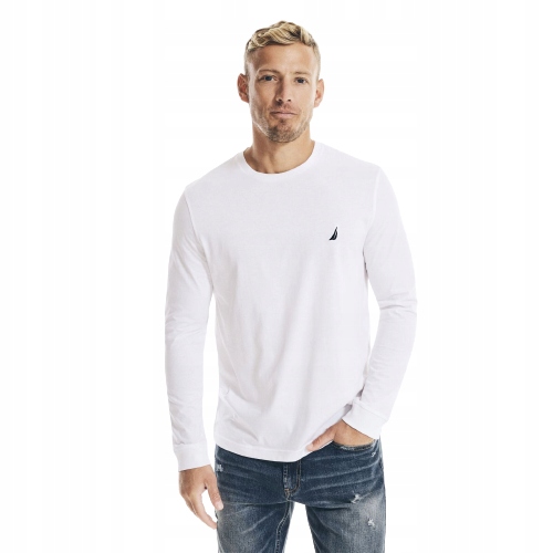 Nautica pánské tričko s dlouhým rukávem Crewneck bílé M