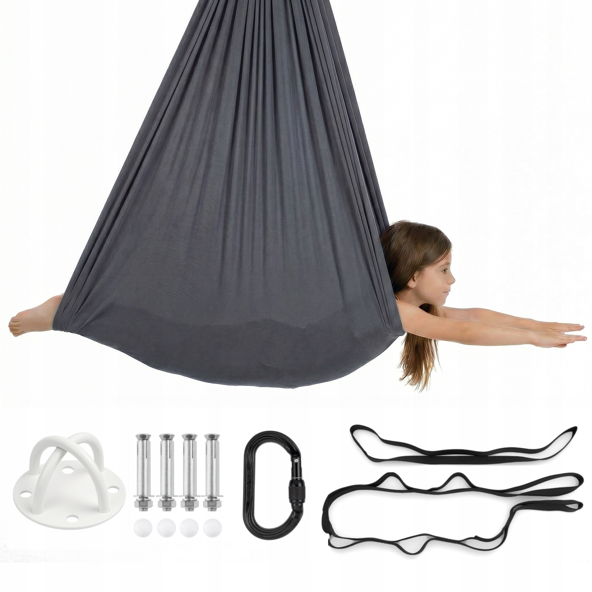 Huśtawka sensoryczna dla dzieci, hamak, szarfa| 3 m Ciemnoszary