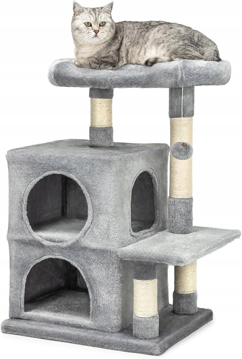 Levně Drapak Pro Kočky 80 cm Kompaktní Stabilní 2 Jeskyně Pelíšek