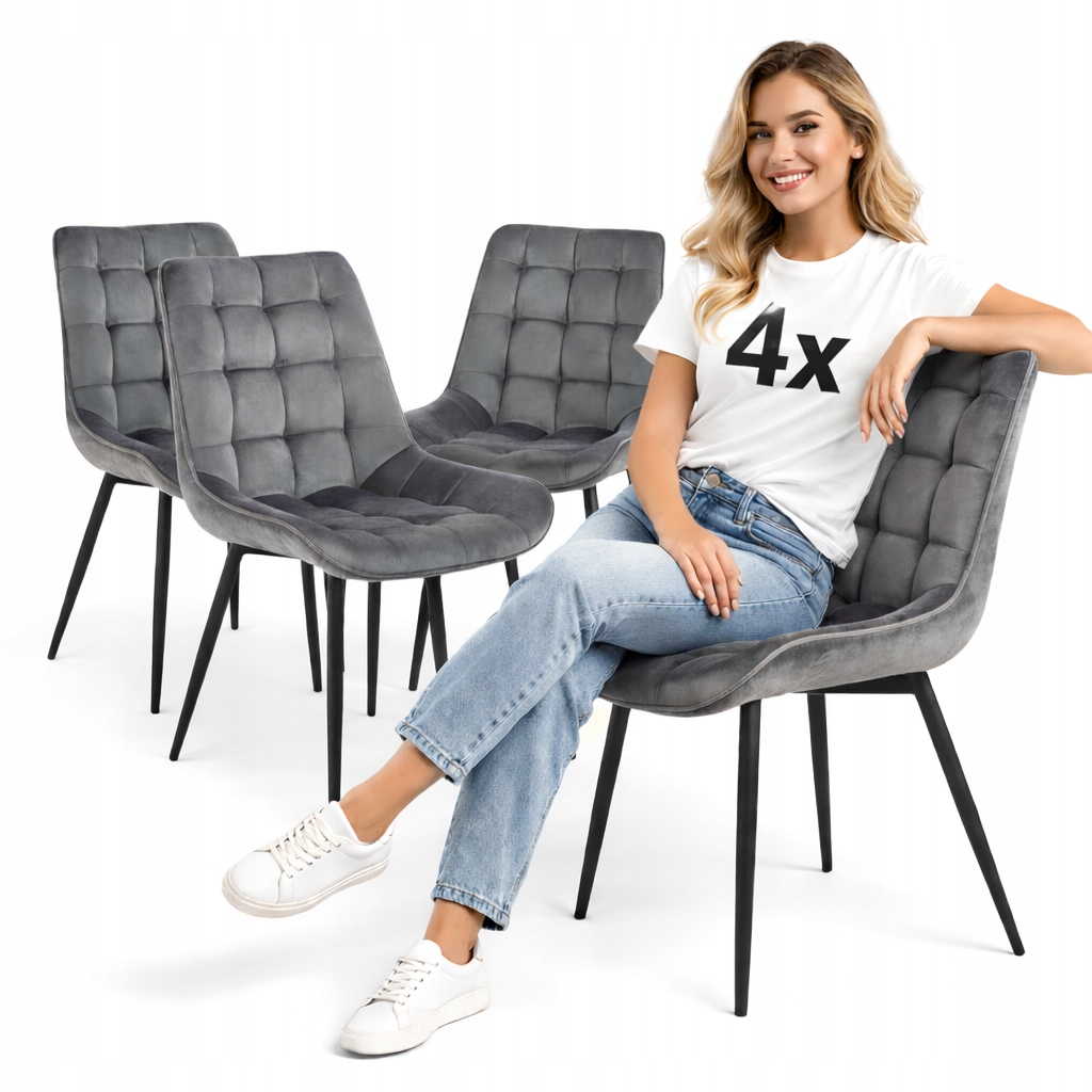 Čalouněné křeslo Prošívané šedé 4 ks do kuchyně Jídelna Obývací pokoj Křesla