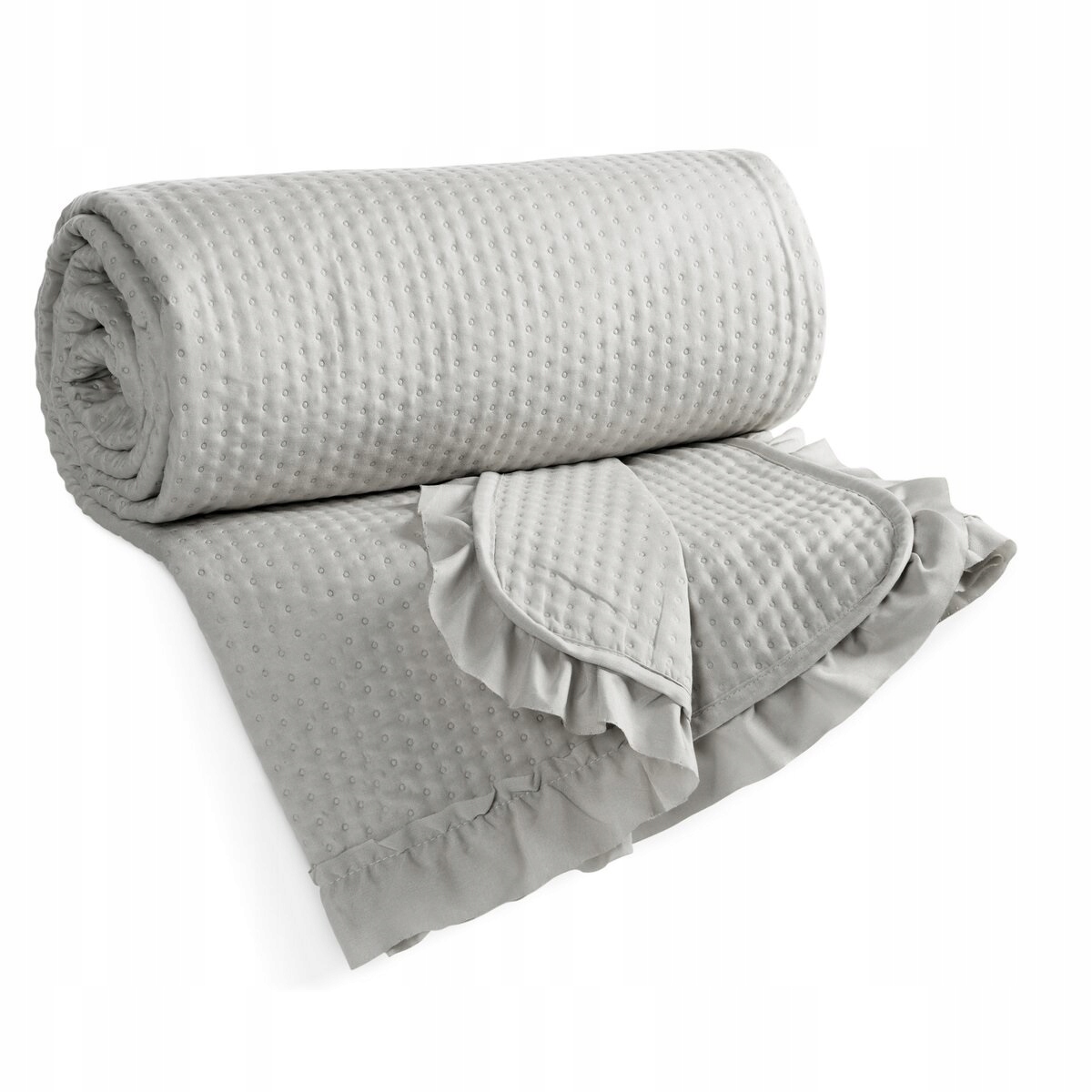 Dekorativní přehoz 220x240 s volánem Stříbrný