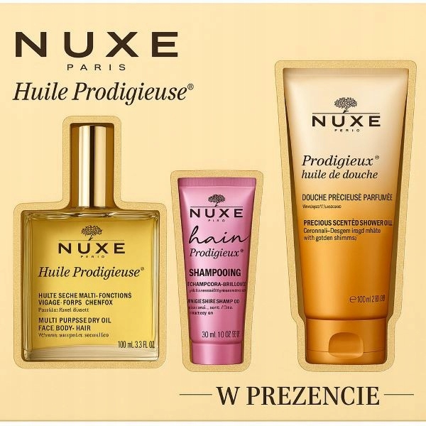 Nuxe Huile Prodigieuse Olejek 100ml+ Szampon 30ml Żel do kąpieli 100ml