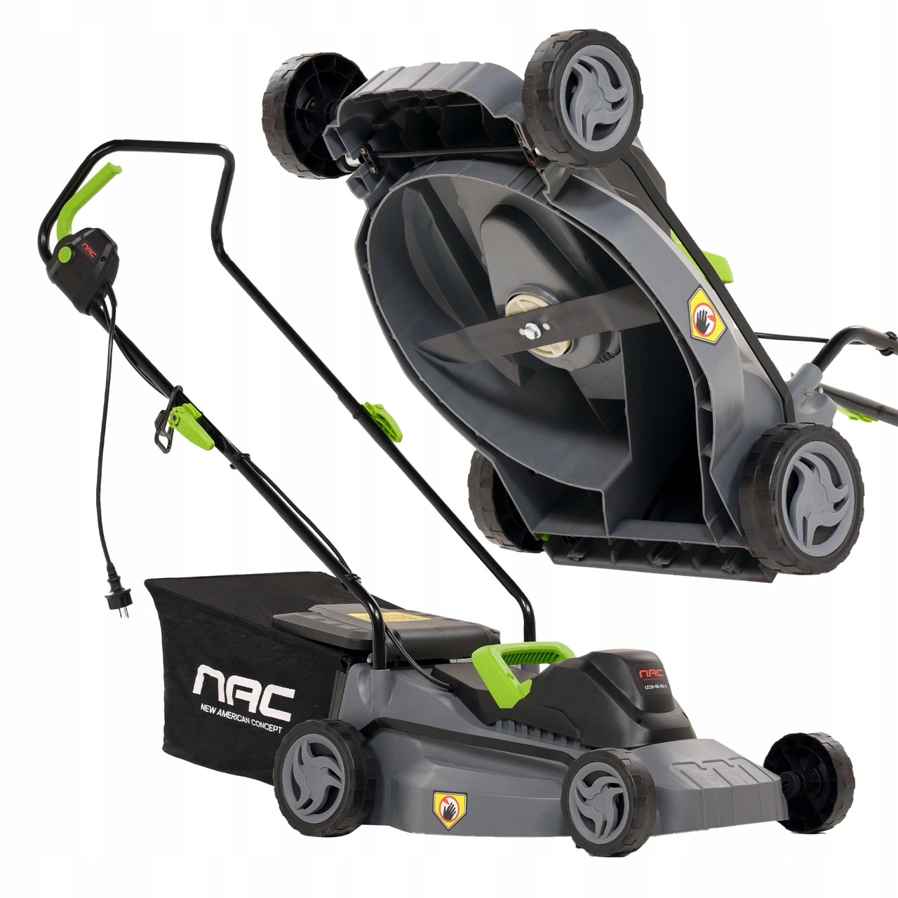 Nac Elektrická Kosačka 1800W 40CM Kôš 30L Ľahké Vyhadzovanie Zadné A Bočné
