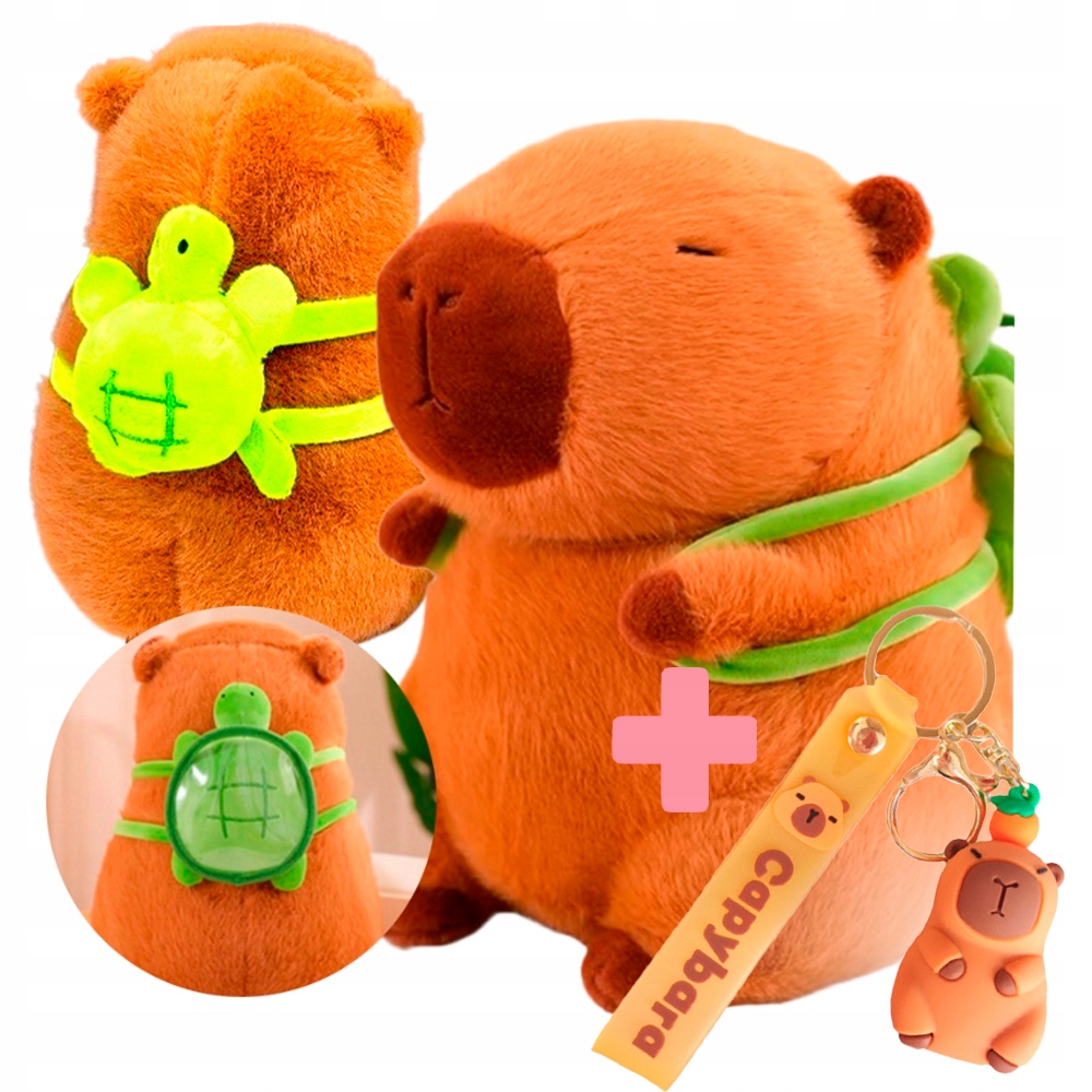 ZABAWKA KAPIBARA Z PLECAKIEM PLUSZOWA 35 CM Z PLUSZOWYM ŻÓŁWIEM PLUSZAK