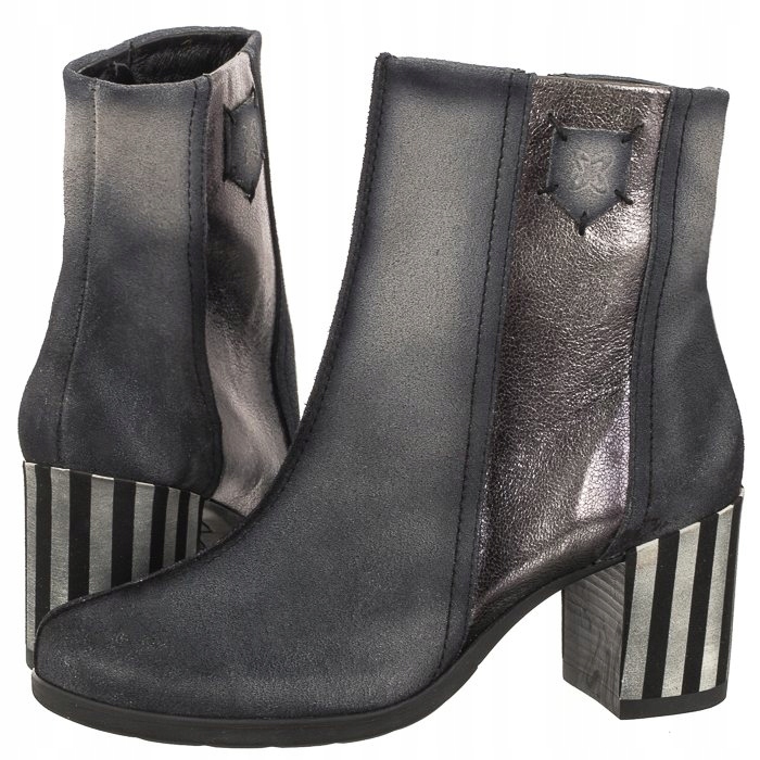 Boty Kotníkové Boty Kožené na Podpatku Dámské Maciejka Popelavé 06155 Černé