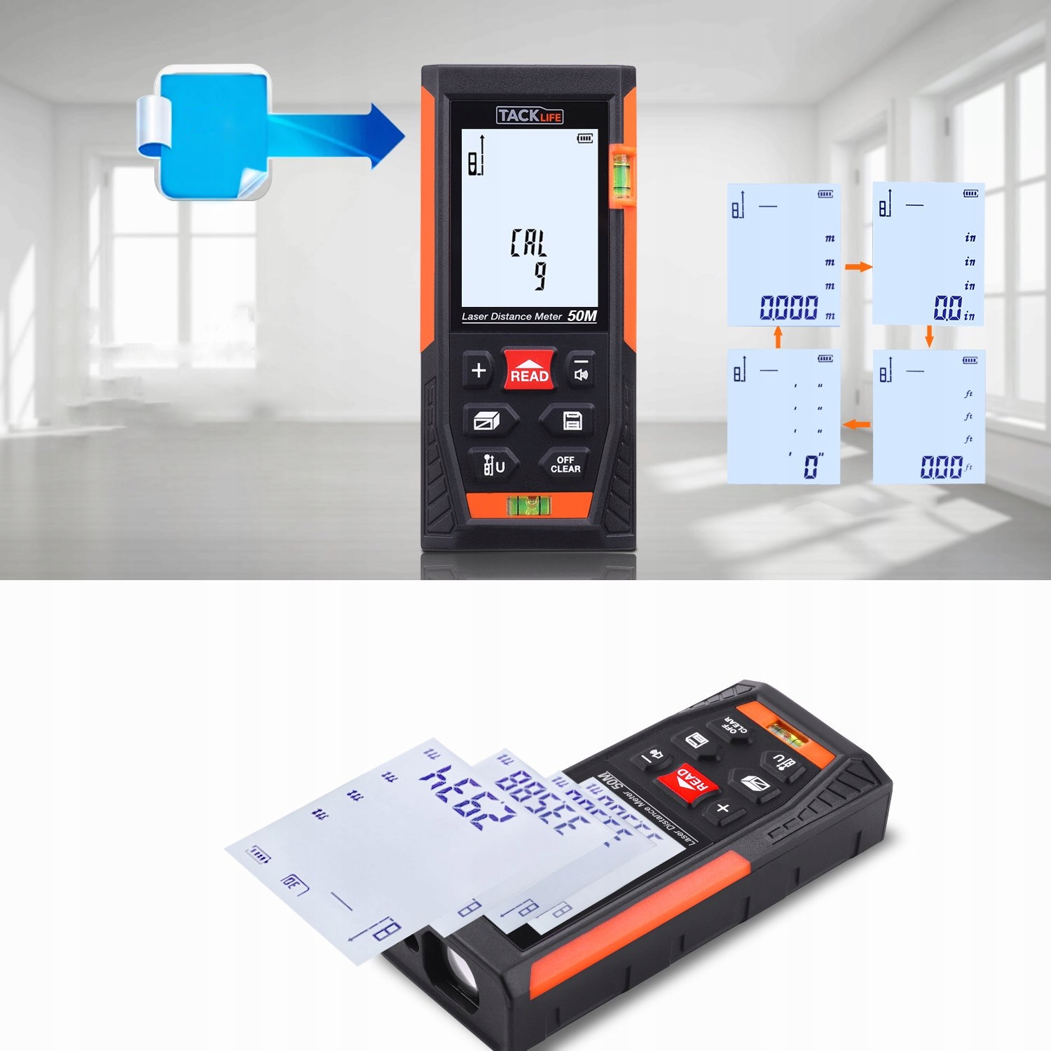 DALMIERZ LASEROWY MIERNIK ODLEGŁOŚCI 50m TACKLIFE Maksymalny zasięg 31-60 m