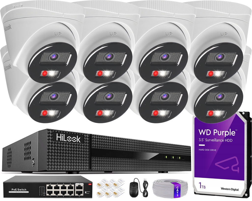 Monitorovanie Ip na 8 kamer 2K 4Mpx PoE Ir/led Audio rekordér Disk 1TB
