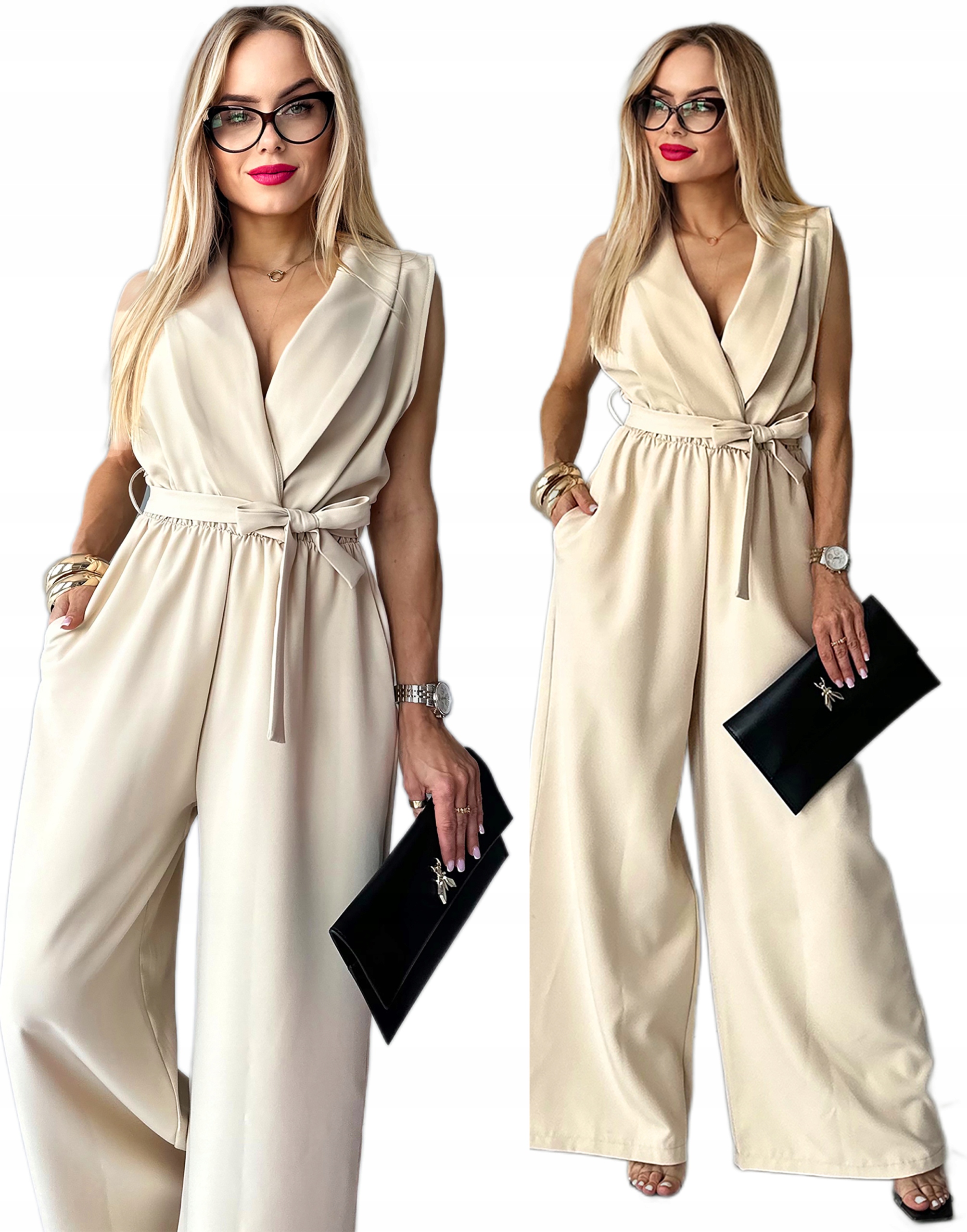 Elegantní Dámská Kombinéza s zavinovacím výstřihem a pásek, široké nohavice Iris