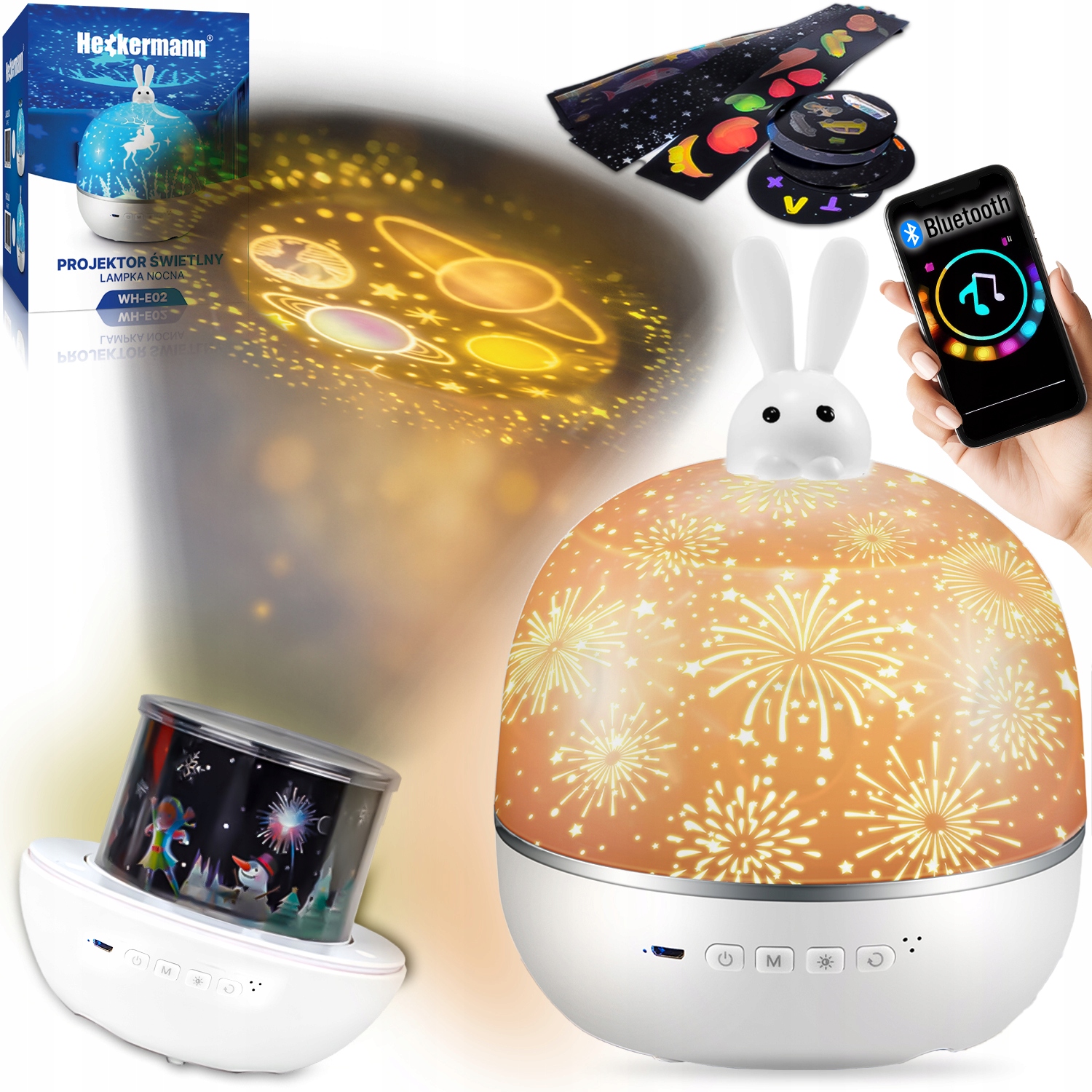 PROJEKTOR GWIAZD RZUTNIK NIEBA LAMPKA NOCNA LED GŁOŚNIK BLUETOOTH KRÓLIK