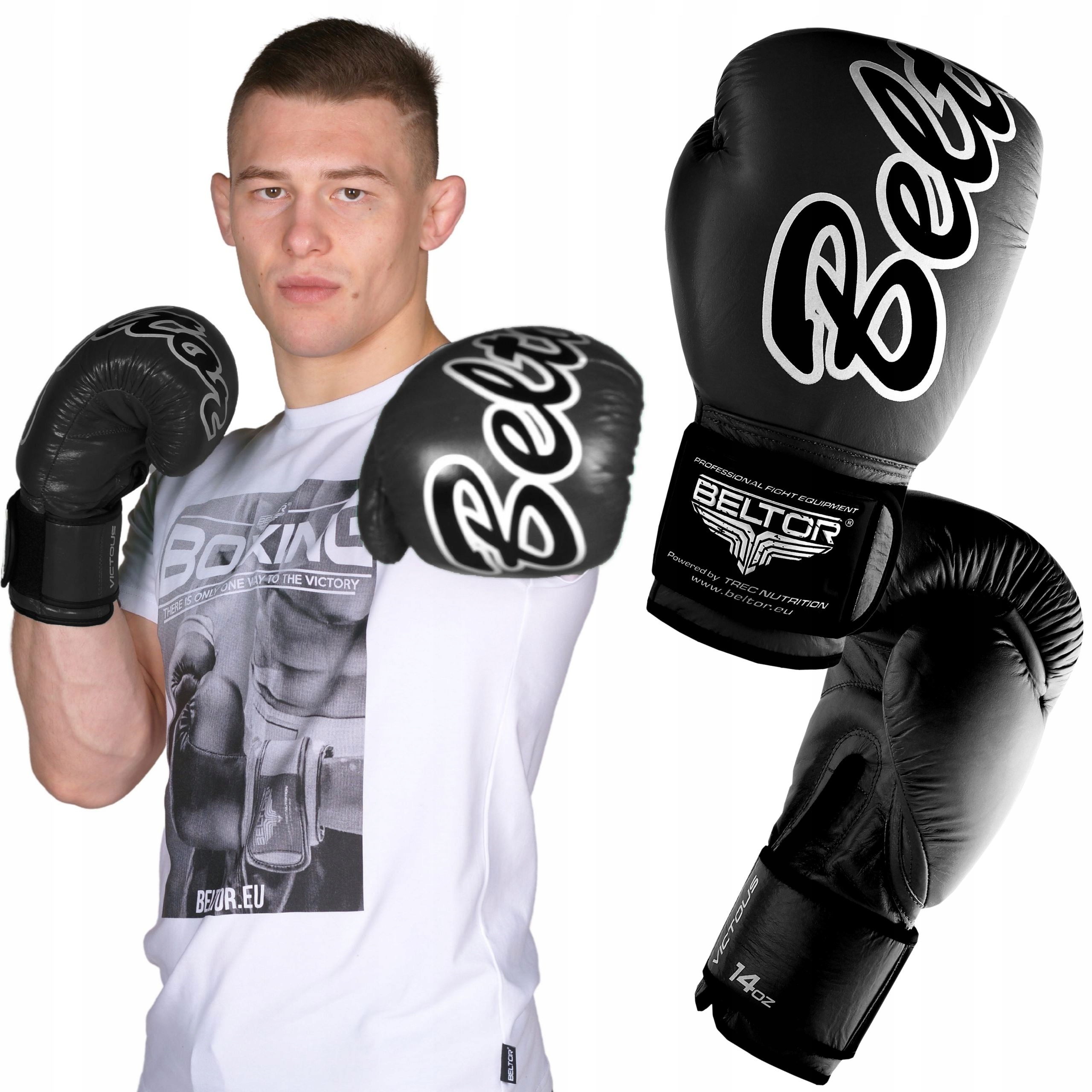 Beltor Rękawice Bokserskie Sparingowe Victous Czarne 12OZ Boks Boxer Boks