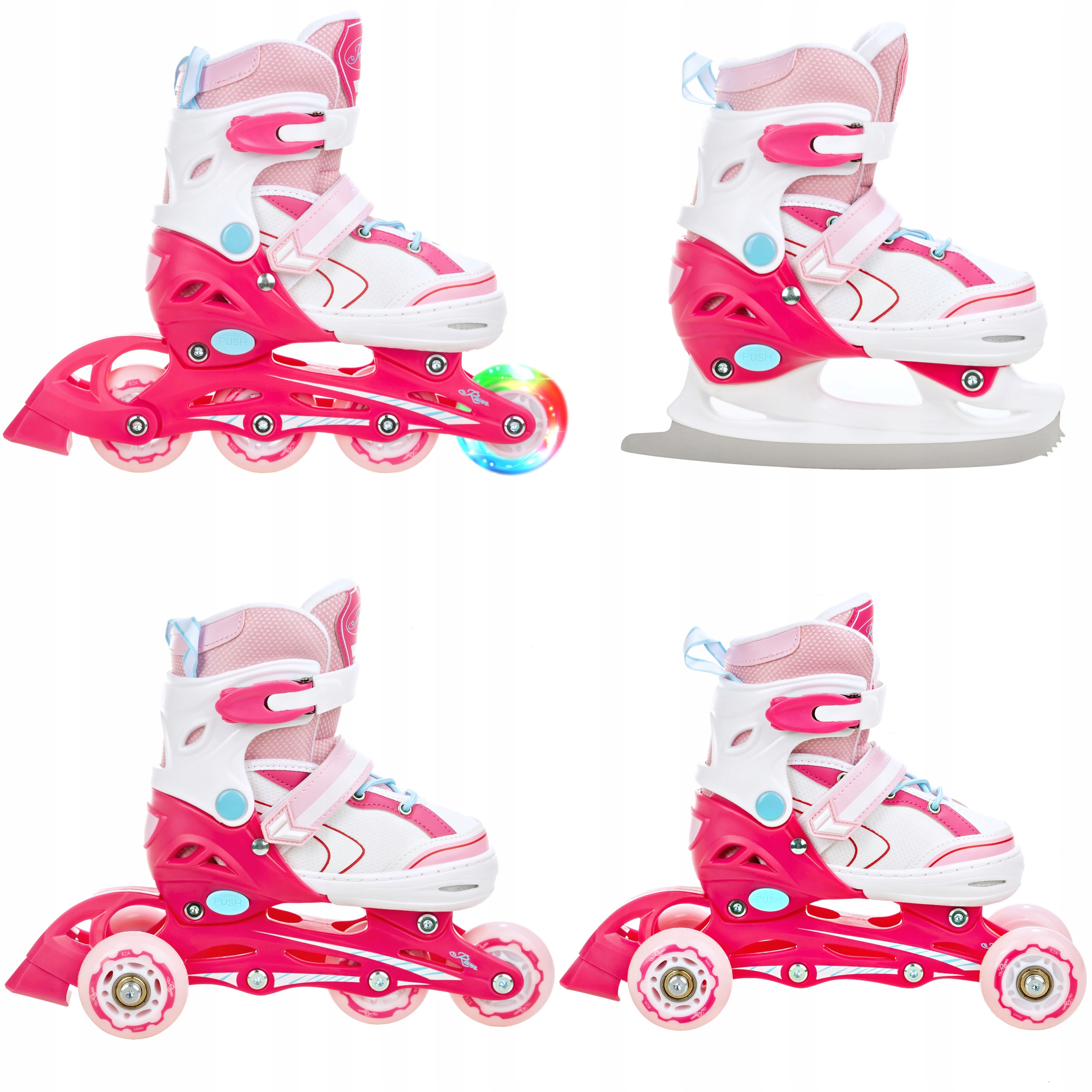 Rolki Łyżwy Wrotki 4w1 Raven Lia Pink 27-30 Kółko Led