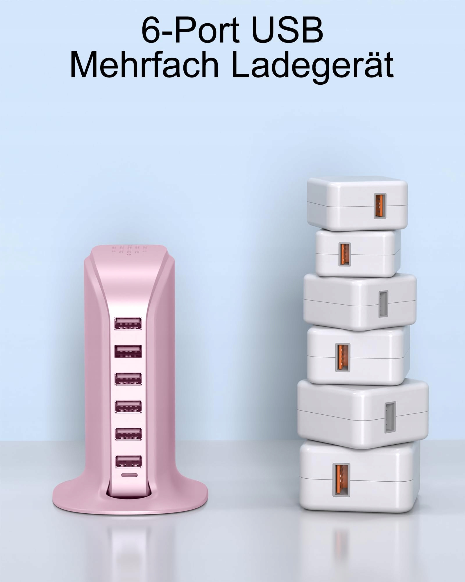 POANES 6-Port USB Ładowarka 50W for iPhone Android Samsung Tablet Różowa — miniatura 5