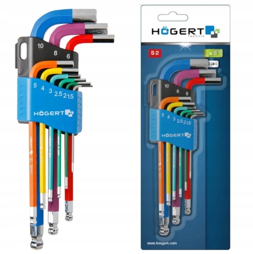 Zestaw klucze sześciokątne Hex Imbus długie zestaw 9szt Hogert HT1W806