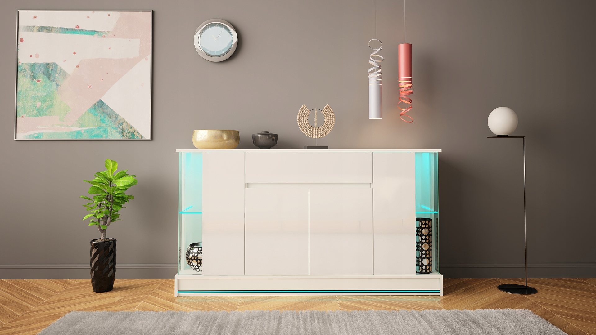 KOMODA EFECTO 2 160cm BIAŁY MAT POŁYSK + LED Kod producenta EFECTO02BMBP+LR