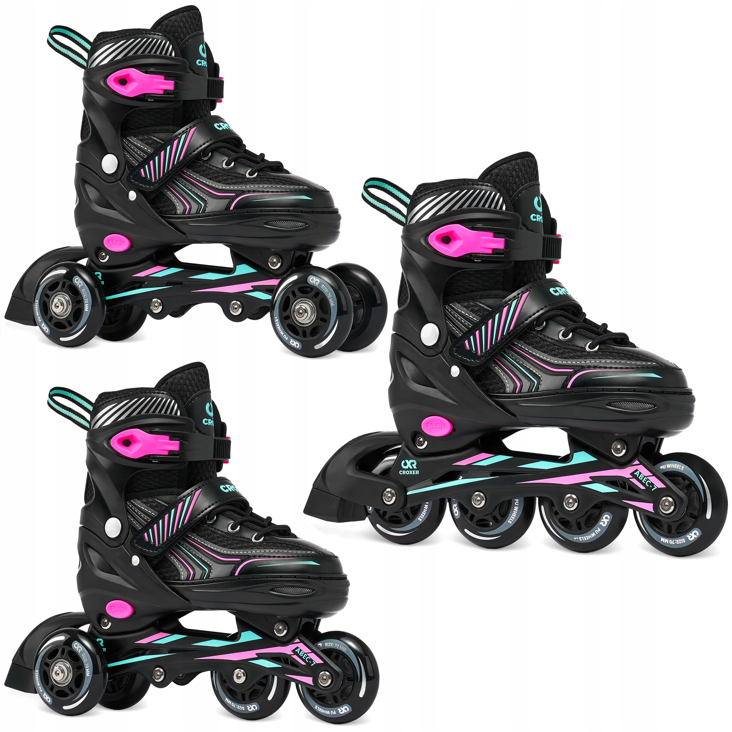 Rolki Wrotki 3w1 Regulowane Croxer Optima Mint/Pink 31-34
