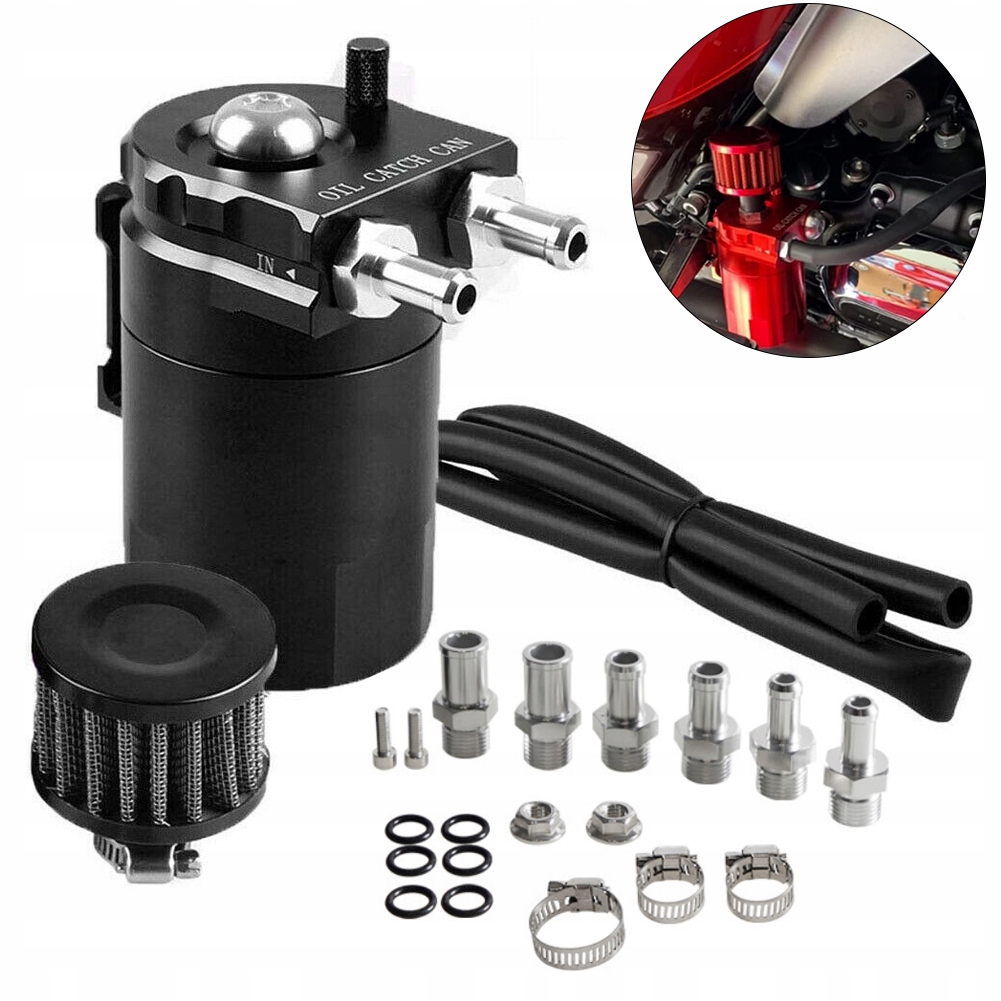 Oil Catch Tank Black Odlučovač oleje Sada s filtrem Krátké 11 mm/13 mm/15 mm