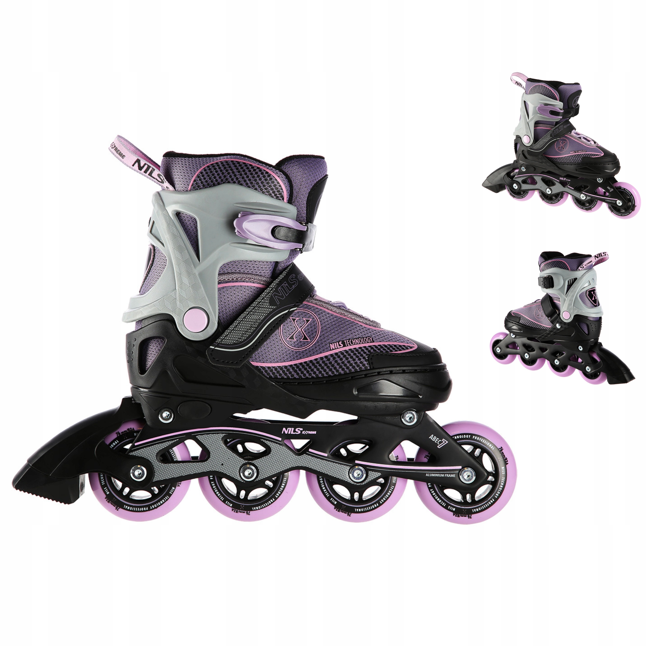 Kolečkové Brusle Fitness Brusle 2v1 Nastavitelné Šedo-fialové Vel 39-42 Nils Extreme