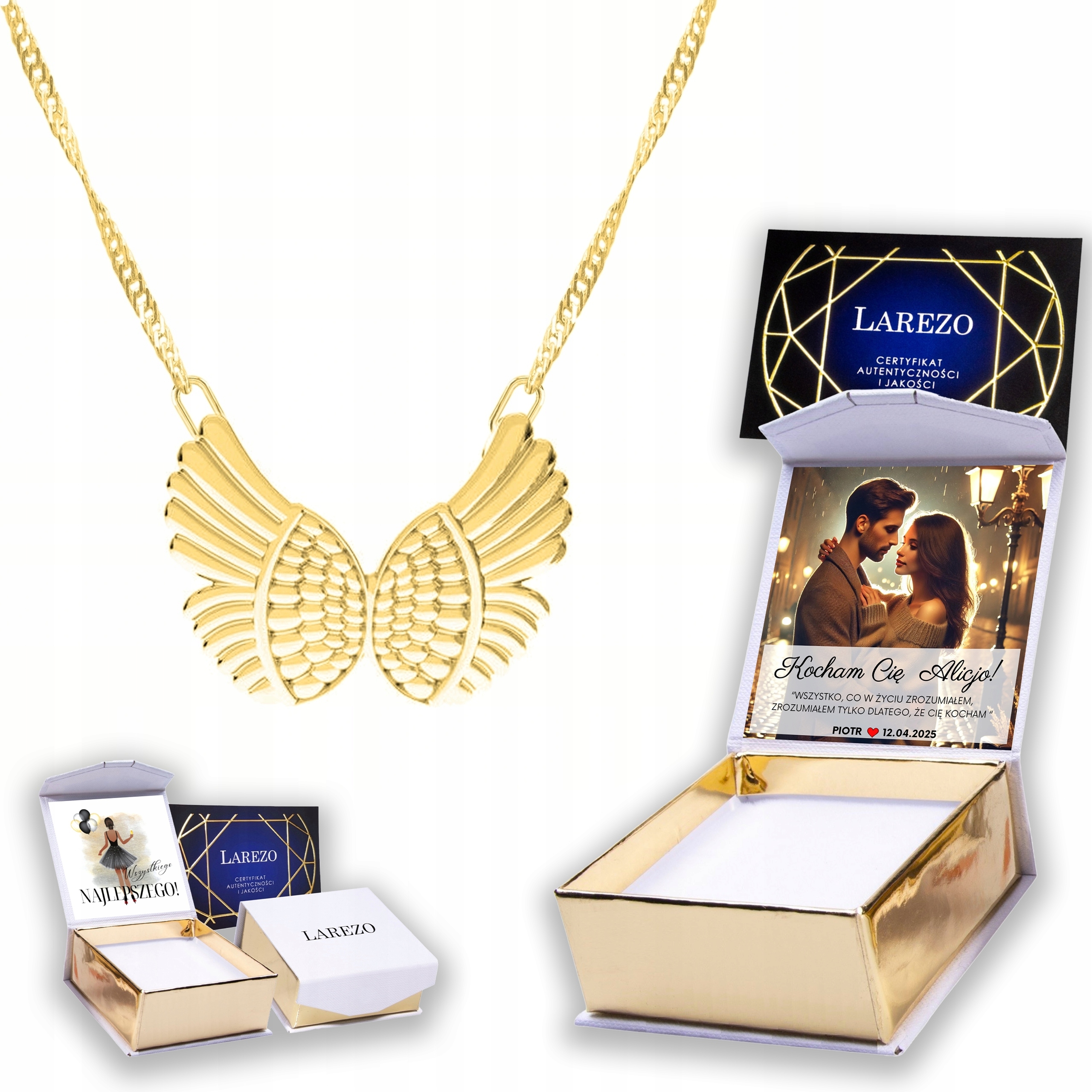 Zlatý náhrdelník 925 s křídly Křídla Anděl Wing Anděl strážný Potisk