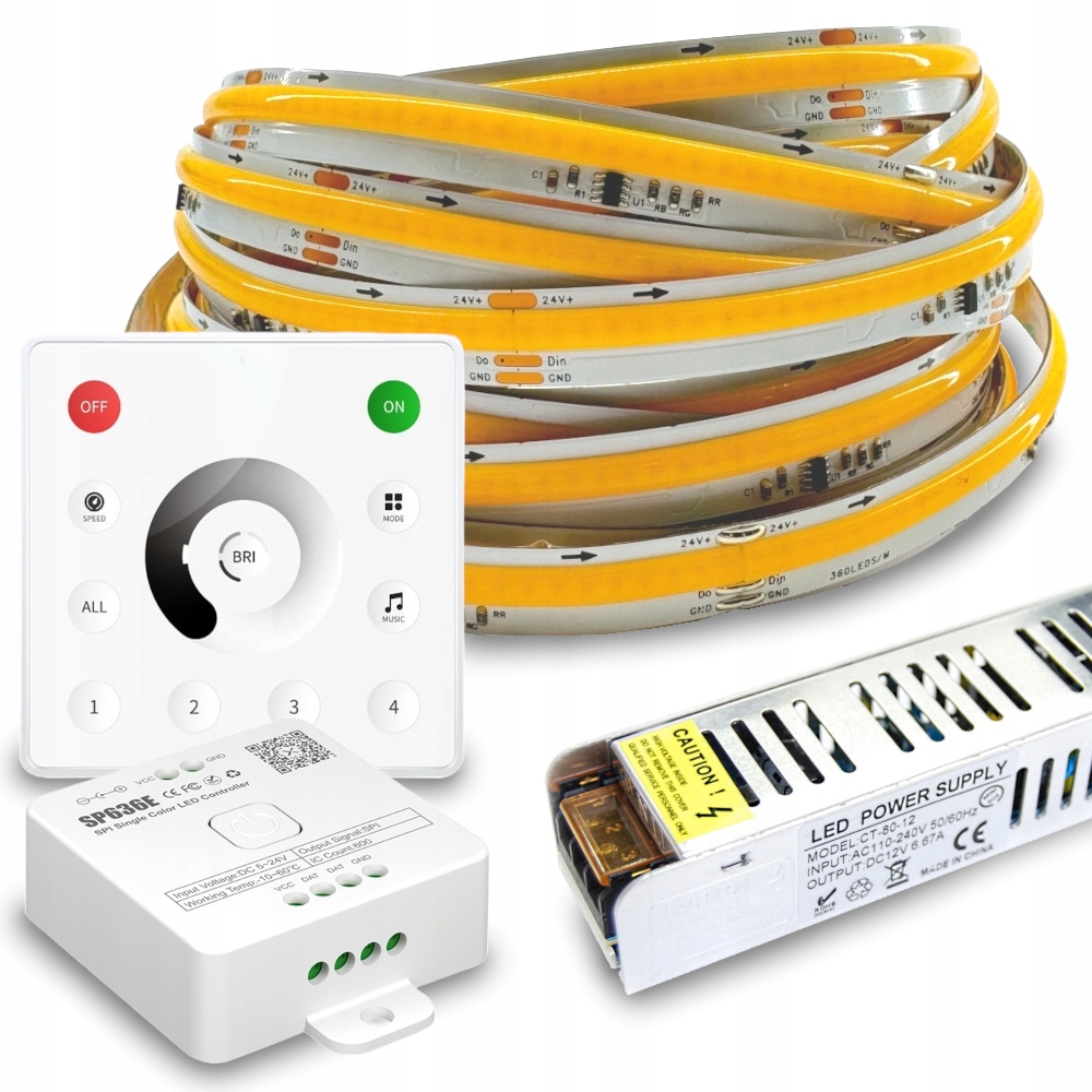 Zestaw Taśma Led Cob Cyfrowa 5m B.Neutralna 24V Płynąca WS2811 RC1, SP636E