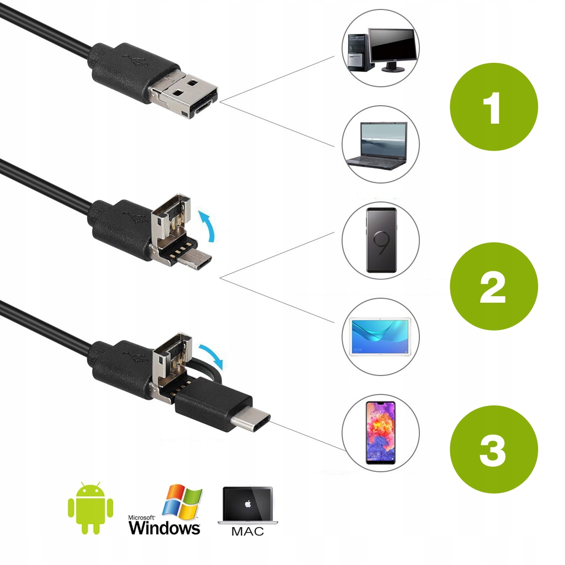 ENDOSKOP KAMERA INSPEKCYJNA FHD 1080 ANDROID USB C Brand Other
