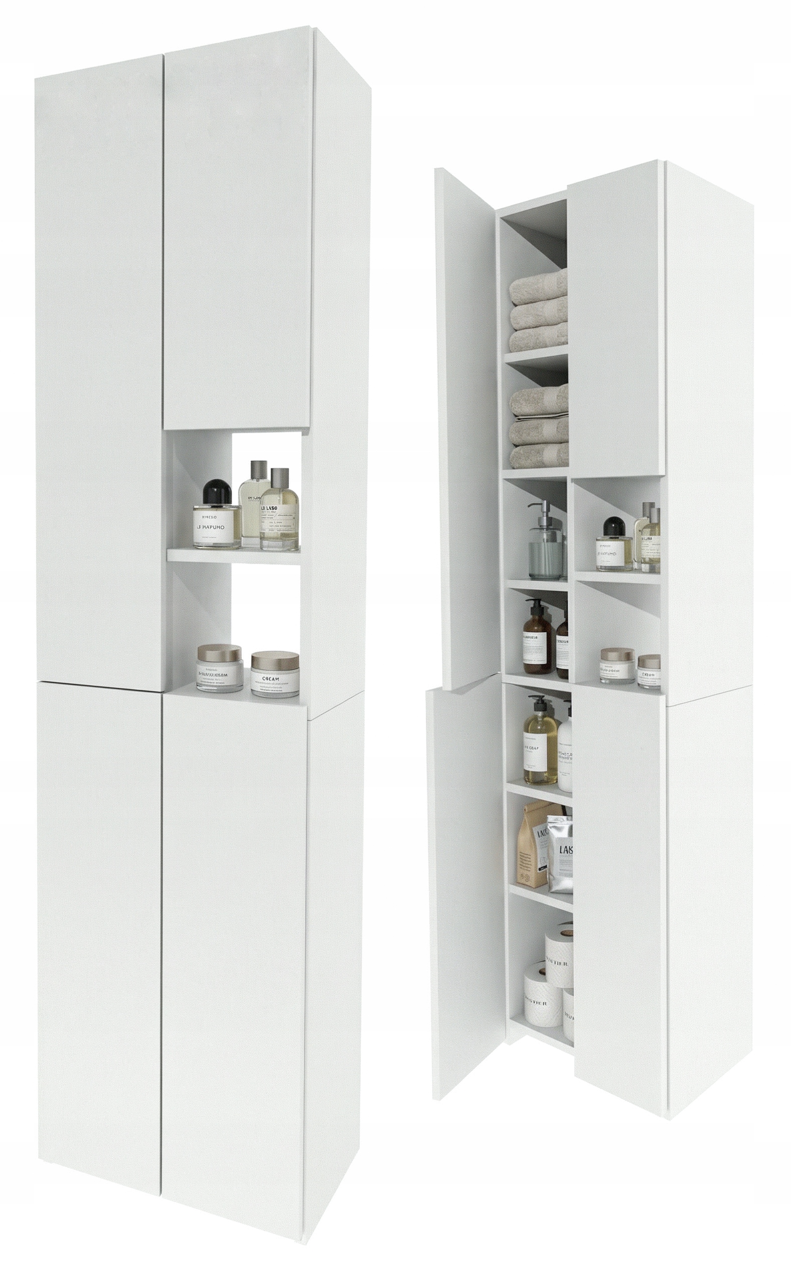 Skříňka koupelnová stojící sloupek koupelnová úzká policová police bílá