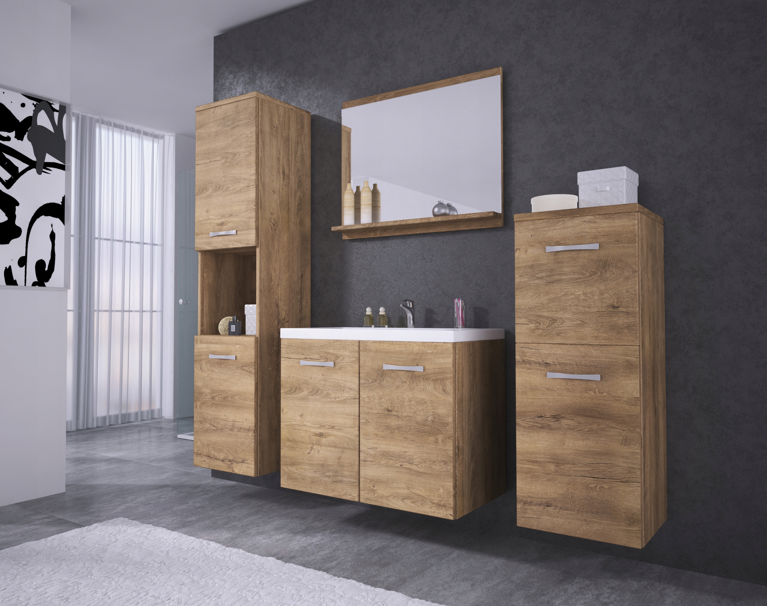 Meble łazienkowe MALO, lustro, umywalka DĄB WOTAN Marka Malo Design