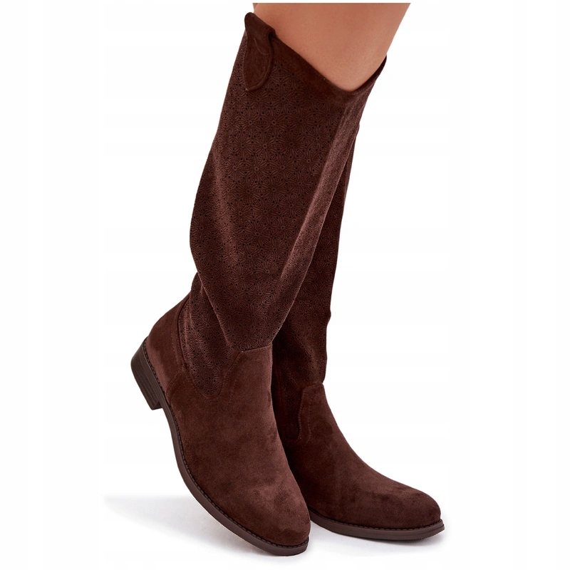 Dámské Ažurové Kozačky S Plochým Podpatkem S.barski HY61-8022 Čokoládové 41