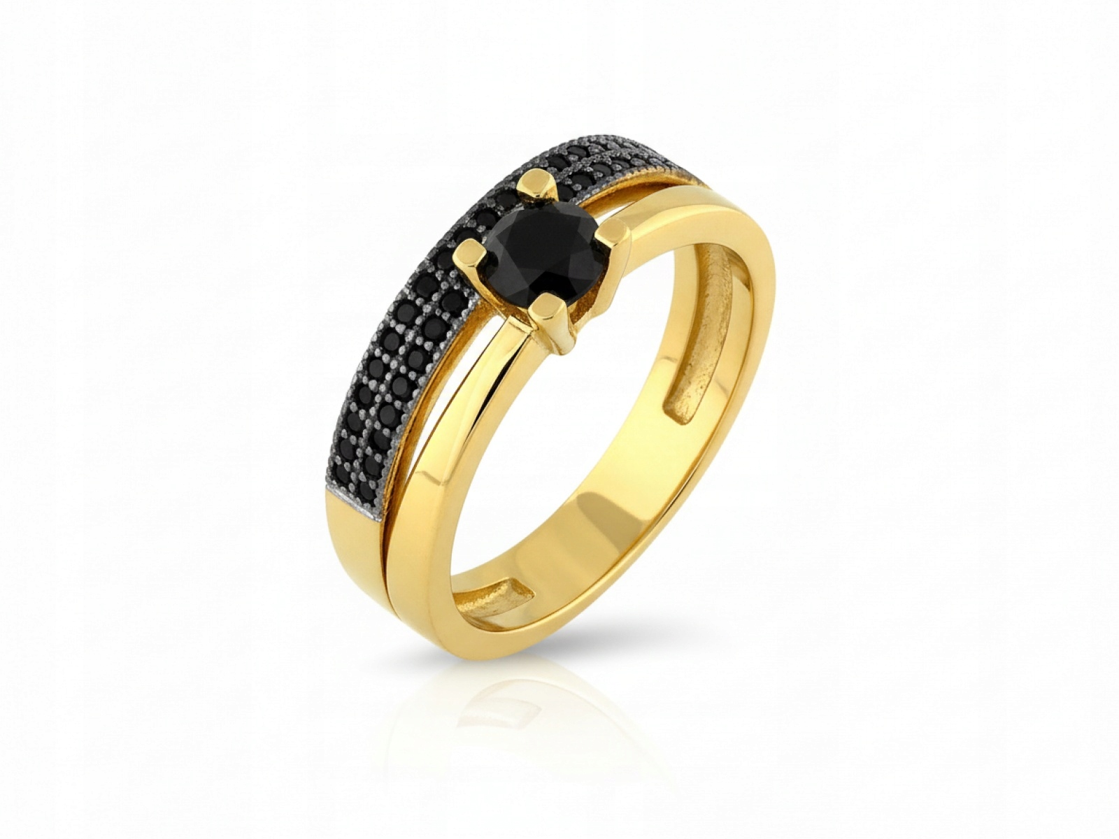 Zlatý prstýnek s rhodiem 585 a Zirkony 18r Černé kameny 3.48g