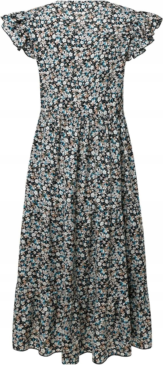 Sukienka Boho gradientowa na krótki rękaw/kwiatki roz. L Długość midi