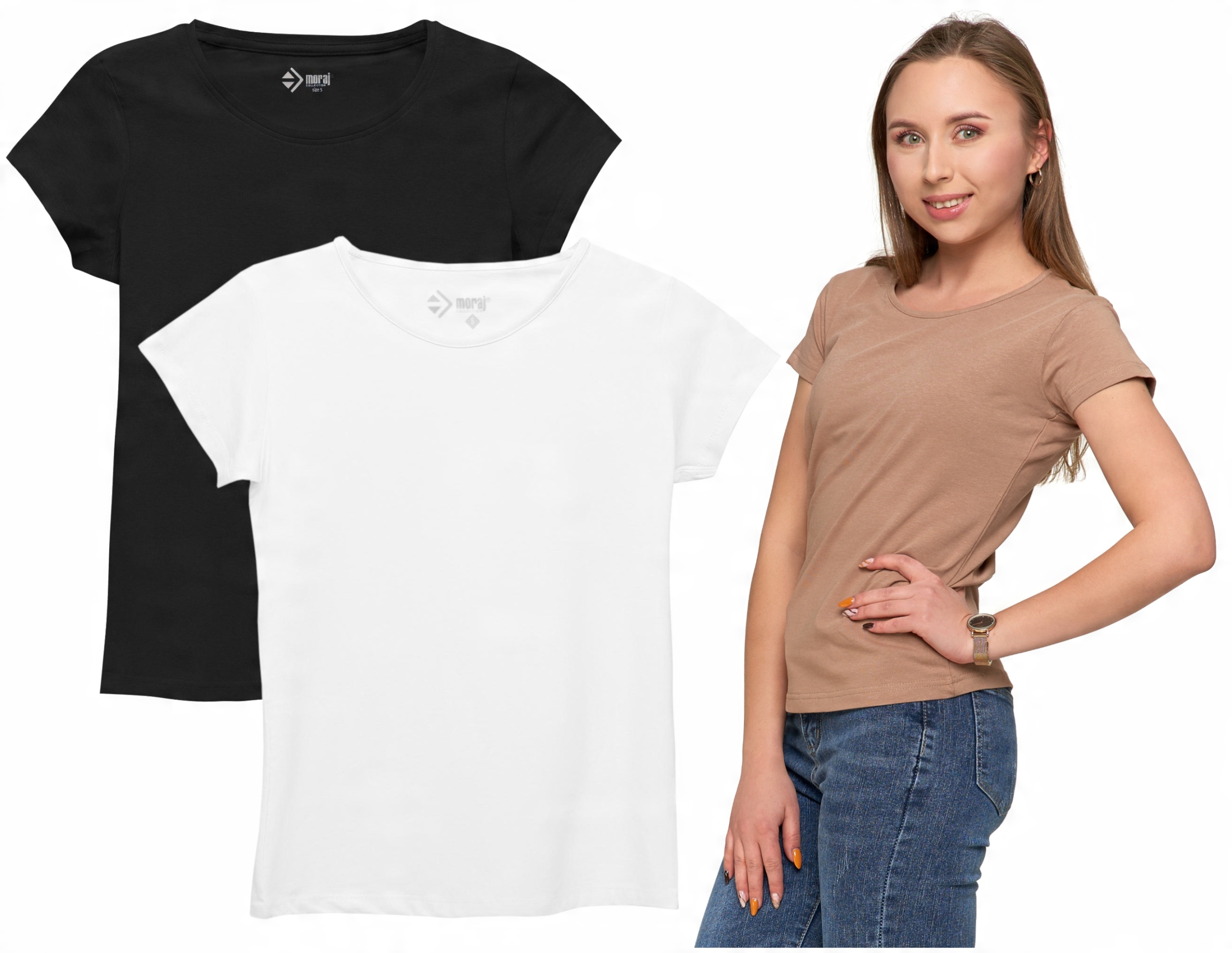 

T-Shirt Klasyczny Koszulka Damska 3 szt. Moraj M