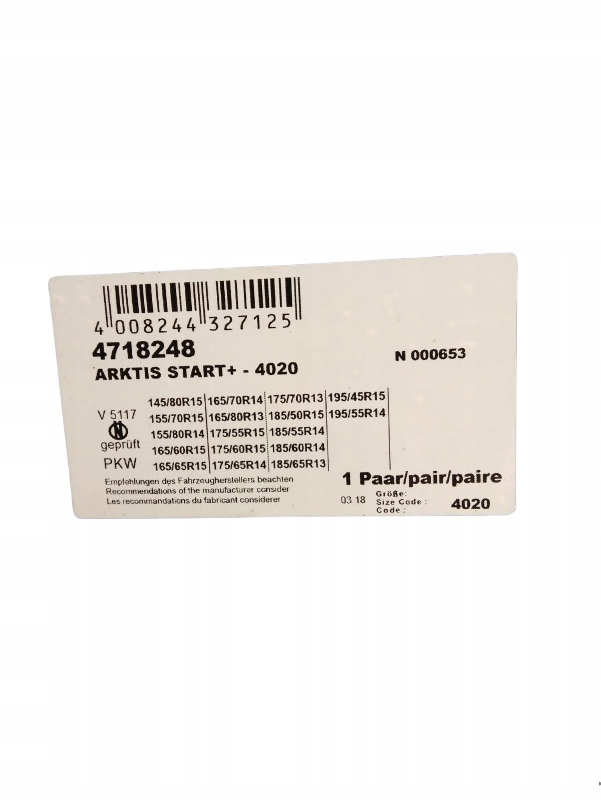 Łańcuchy śniegowe RUD ARKTIS START+ 4020 9 mm KPL EAN (GTIN) 4008244327125