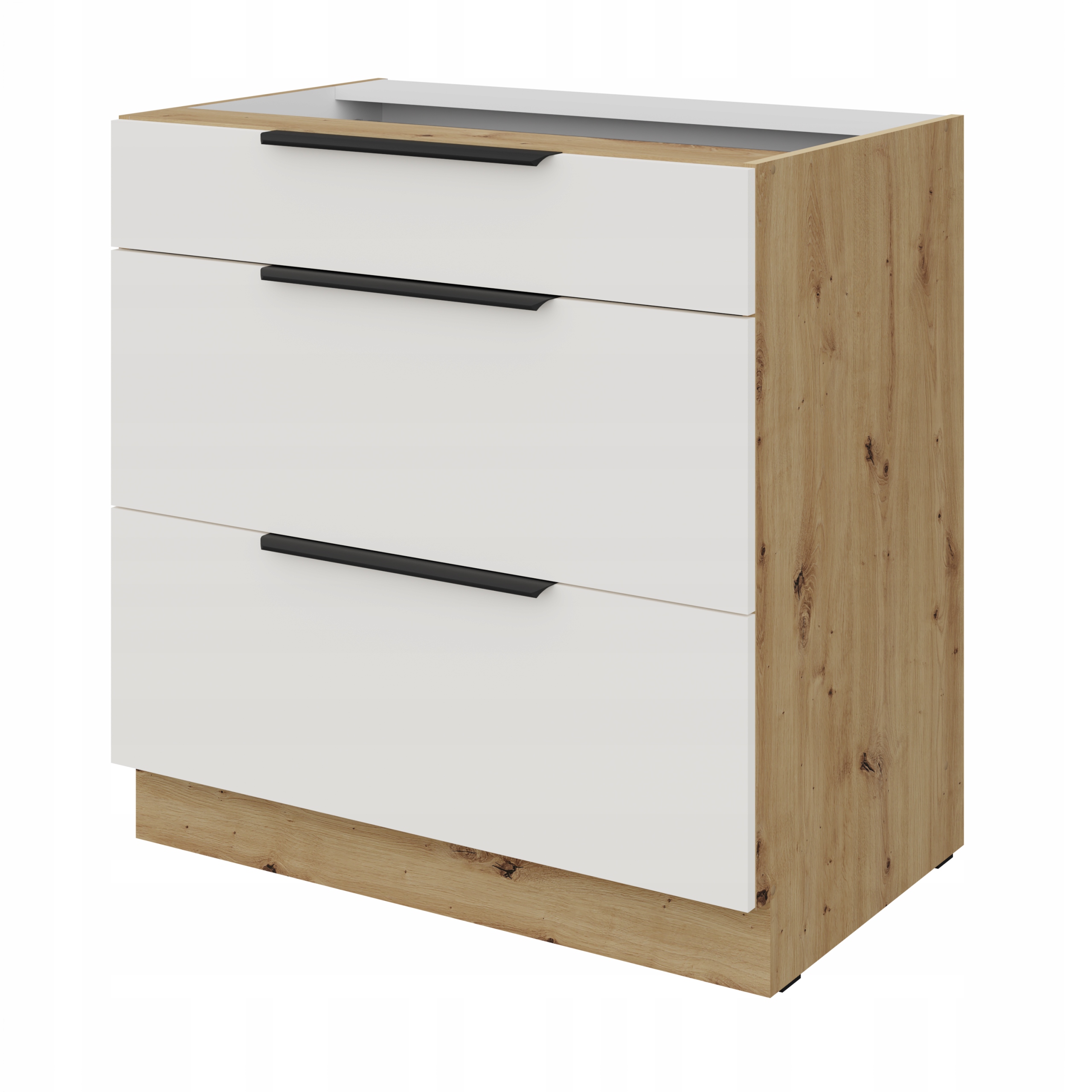 Kuchyňská skříňka s zásuvkami 80 Bílá Dub Artisan, stojící kuchyňská skříňka