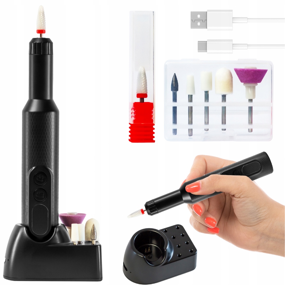 Bezdrátová Bruska na nehty, praktická, tichá černá sada frézek