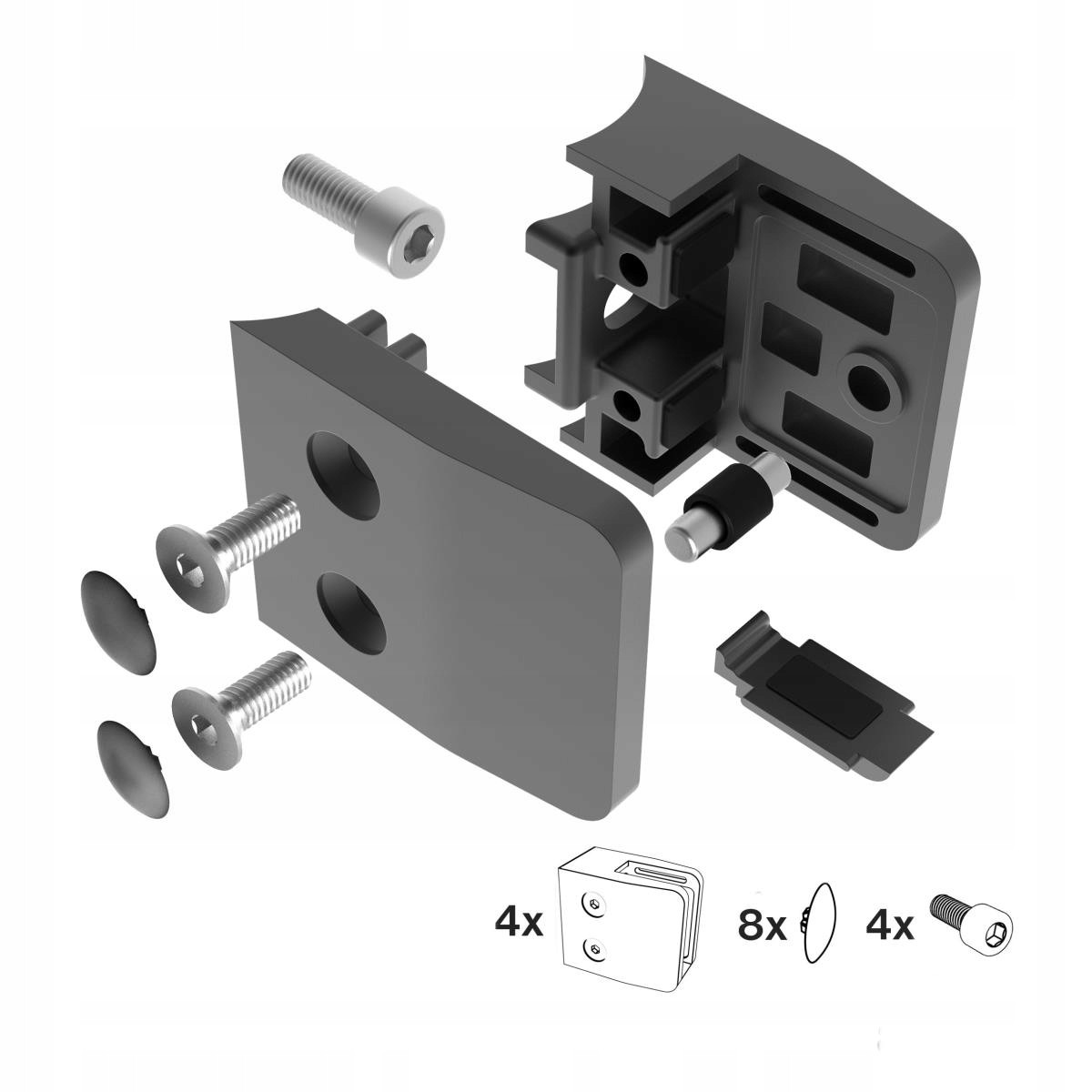 Sada Držáků Skla Model 26 FI42 52x52 AISI304 RAL9005 8-12,76 S Pojistkou