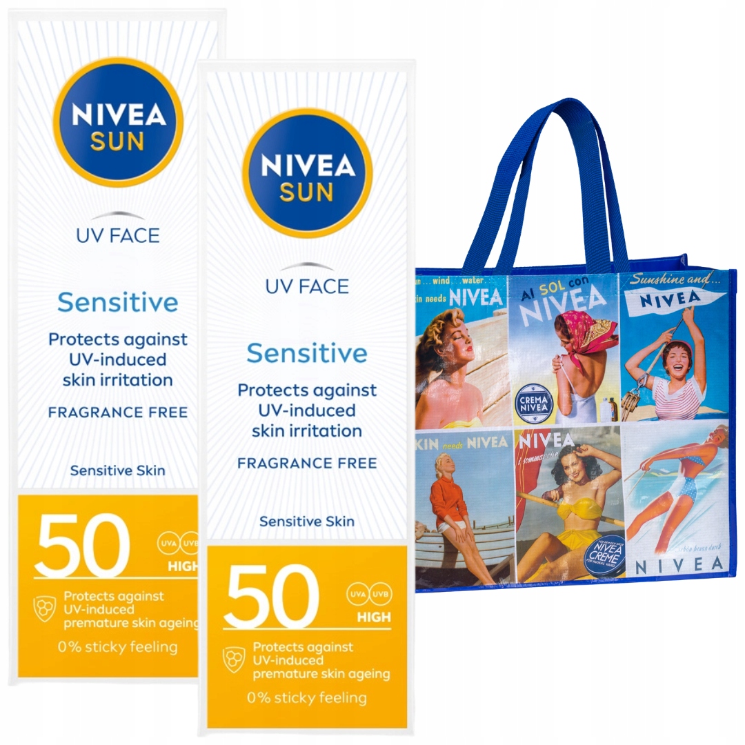 Ochranný krém na obličej Nivea Sun Sensitive SPF50 2x50 ml Dárek