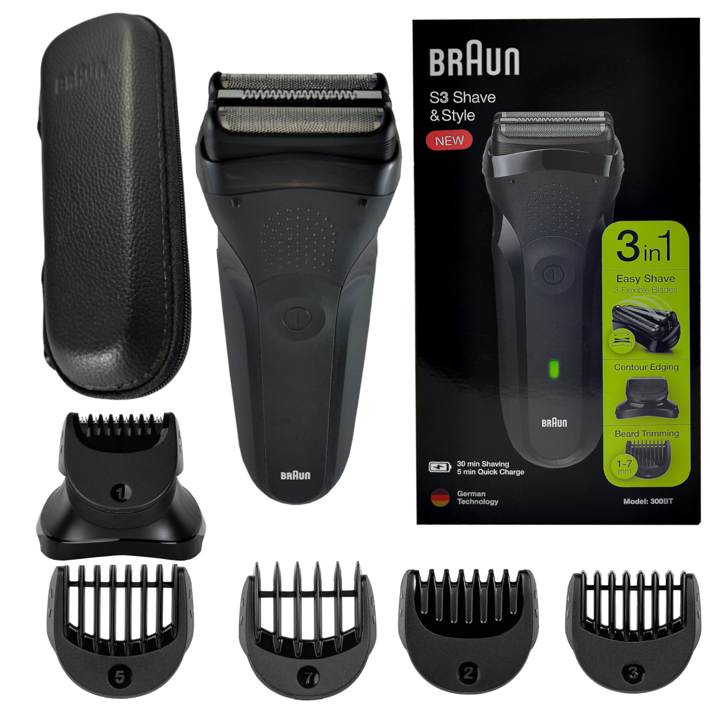 Golarka Męska Braun 300BT czarna z trymerem +5 Nasadek Etui