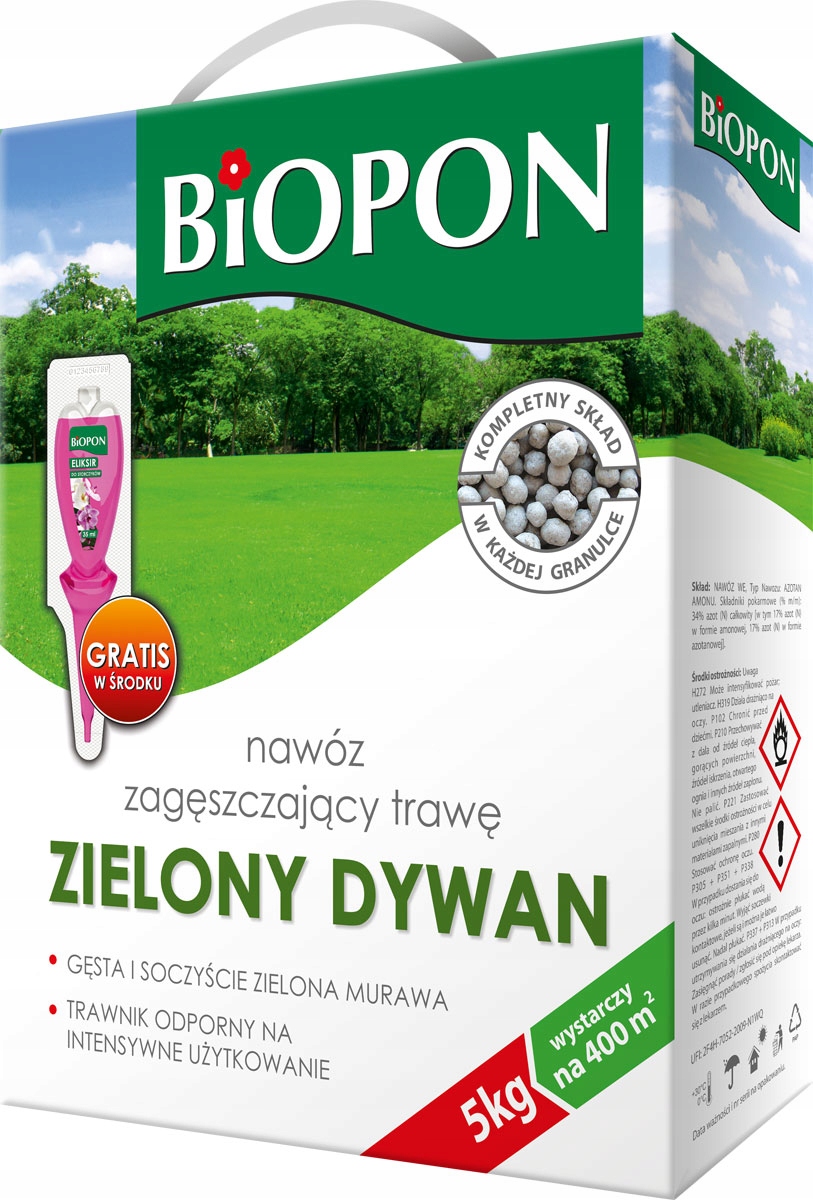 

Nawóz Zagęszczający Trawę Zielony Dywan Biopon 5kg