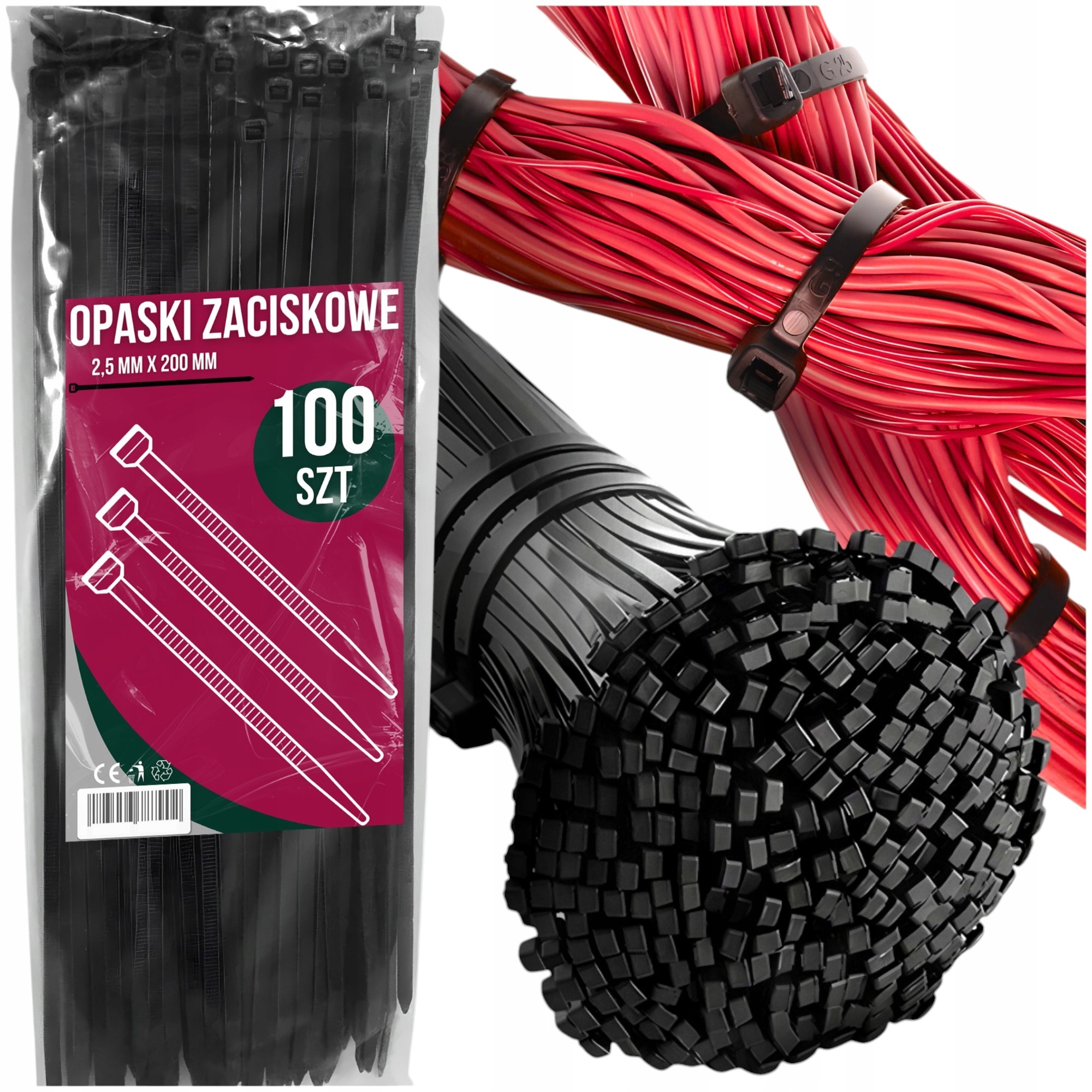 Opaski Zaciskowe Kablowe Trytki Trytytki Mocne Czarne 100 Szt 2,5x200 mm